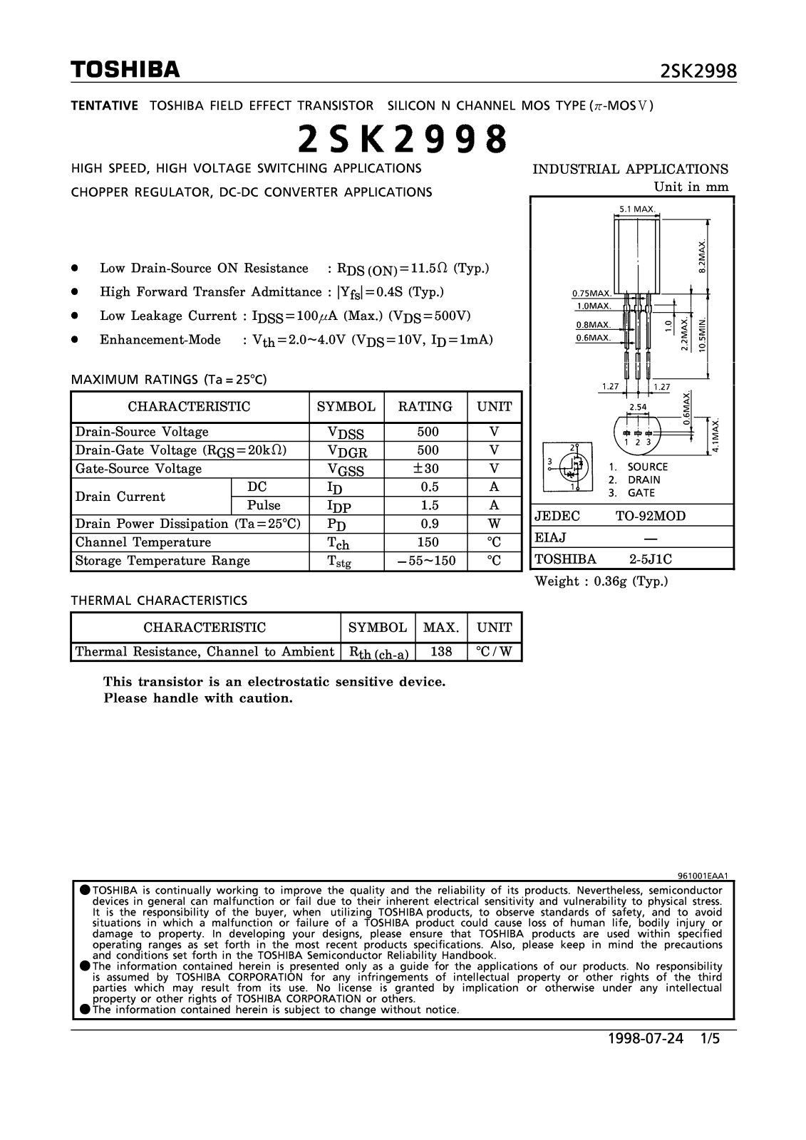 Toshiba 2SK2998 Datasheet