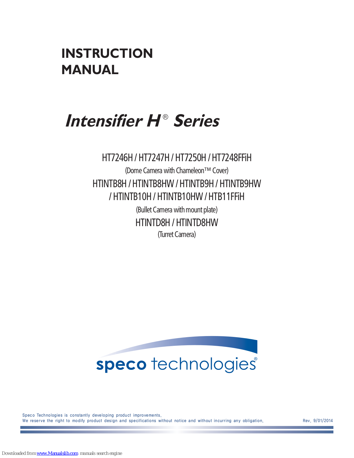 Speco HT7246H,HT7247H,HT7250H,HT7248FFiH,HTINTB8H,HTINTB8HW,HTINTB9H,HTINTB9HW,HTINTB10H,HTINTB10HW,HTB11FFiH,HTINTD8H,HTINTD8HW Instruction Manual