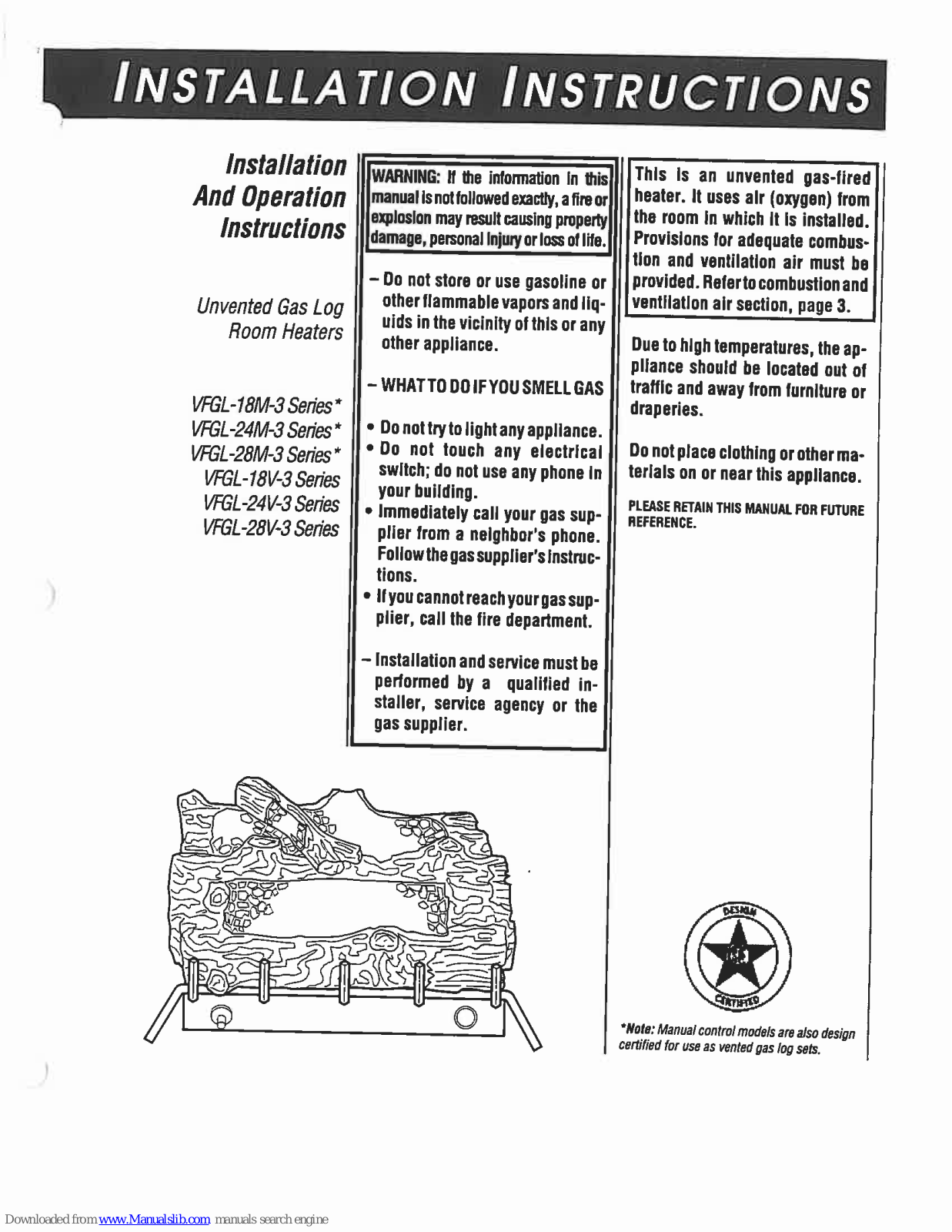 Nordyne VFGL-18M-3, VFGL-18V-3, VFGL-24V-3, VFGL-28V-3 Installation Instructions Manual