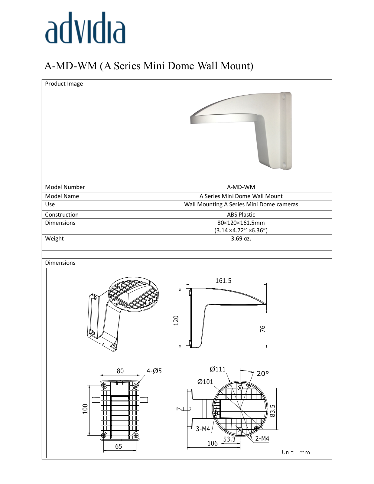 Panasonic A-MD-WM Specsheet