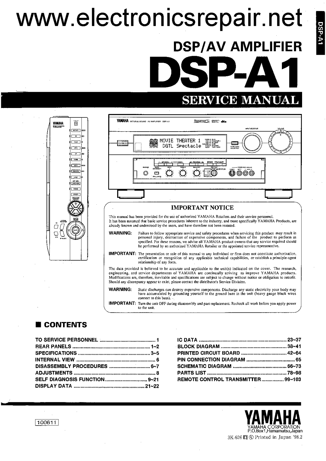 Yamaha DSPA-1 Service manual