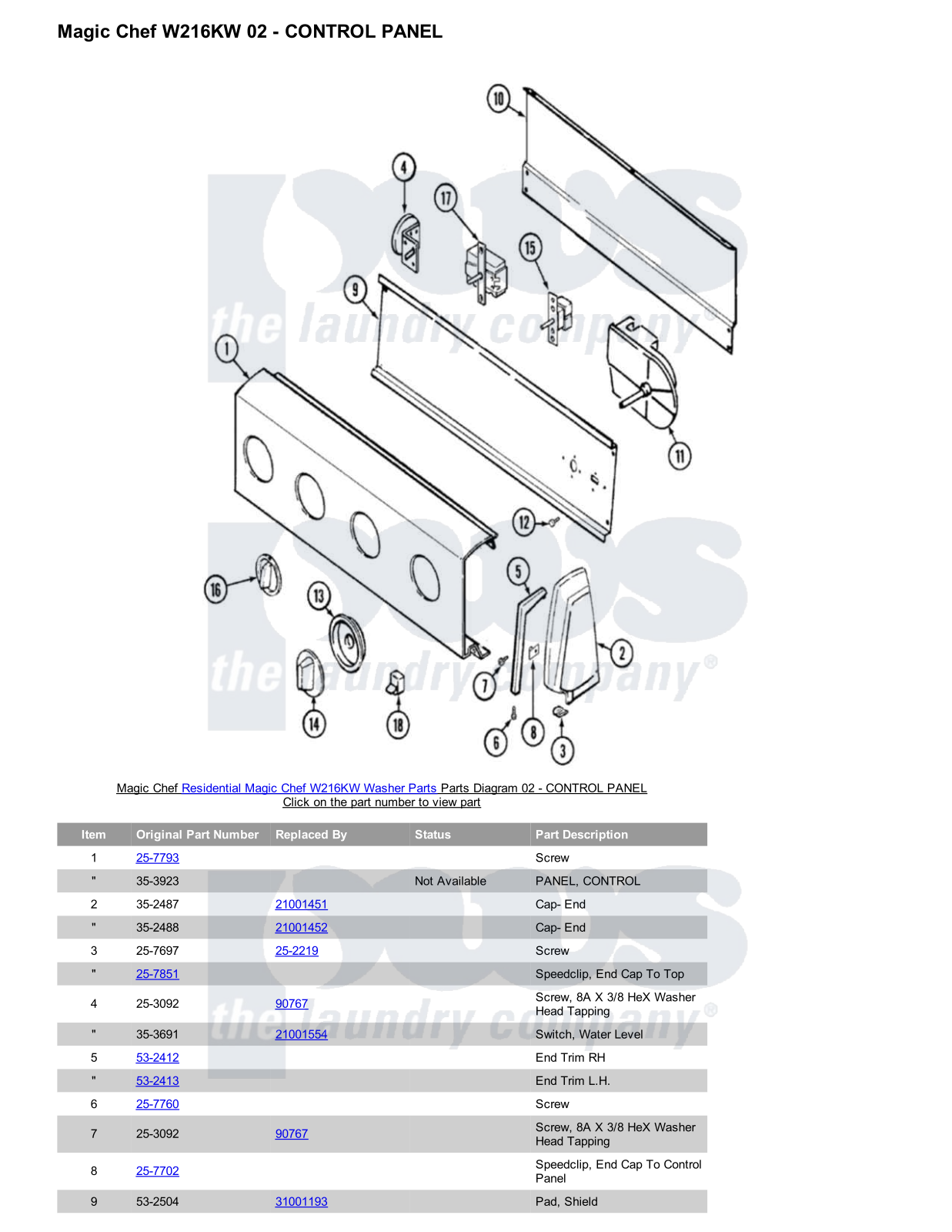 Magic Chef W216KW Parts Diagram