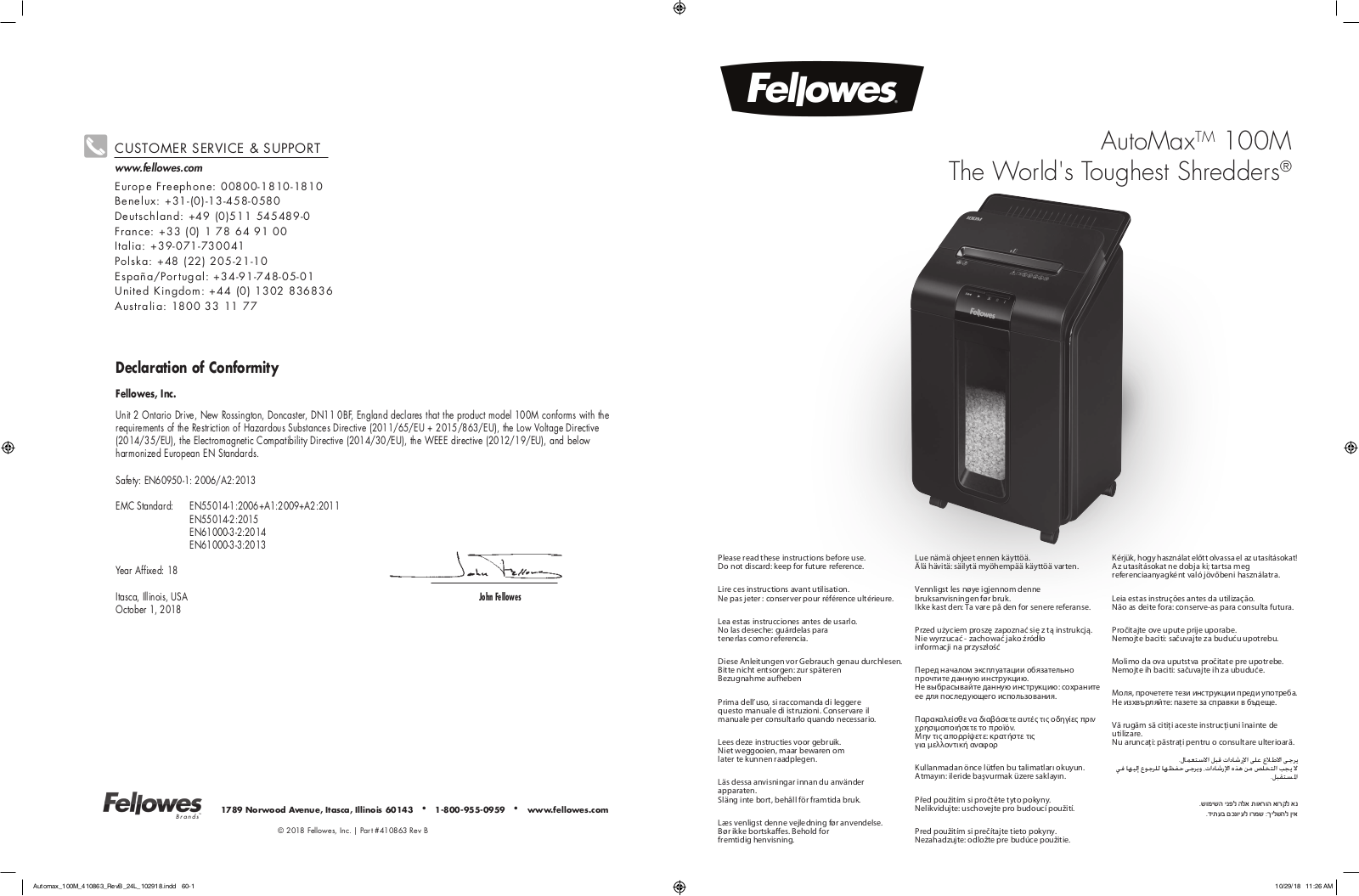 Fellowes AutoMax 100M User Manual