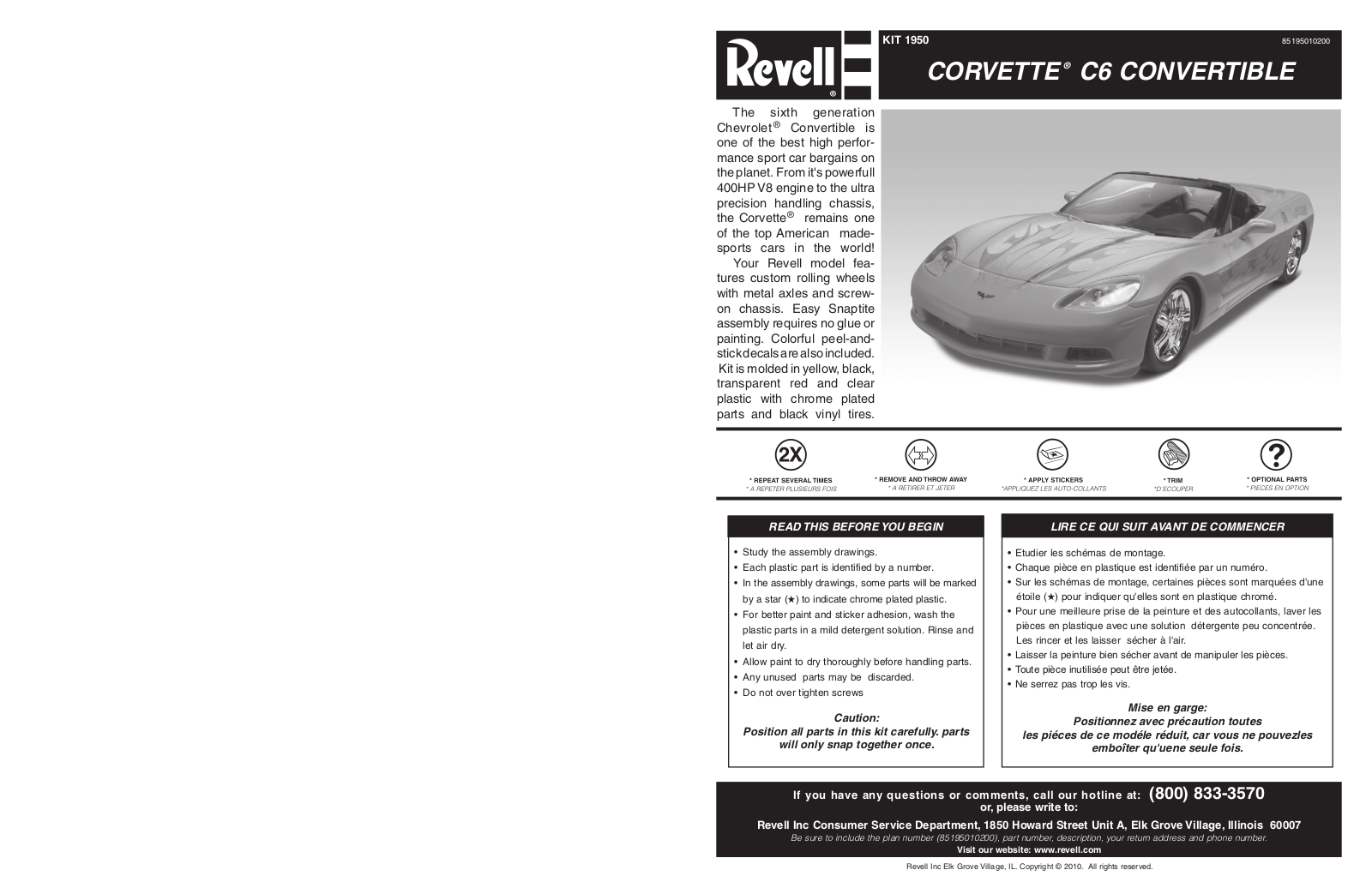 REVELL Snap Corvette C6 Convertible Hot Wheels User Manual