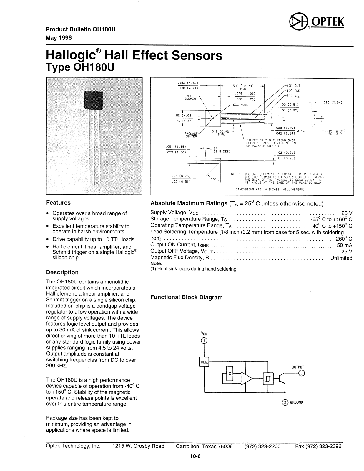 OPTEK OH180U Datasheet