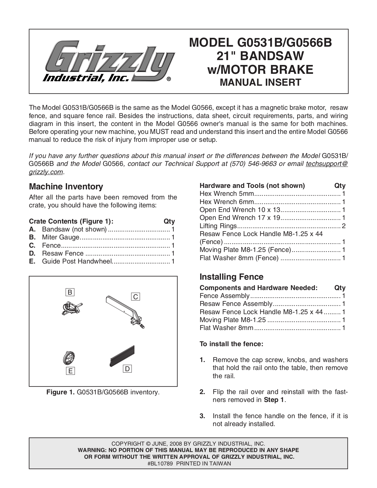 Grizzly G0566B, g0531b User Manual