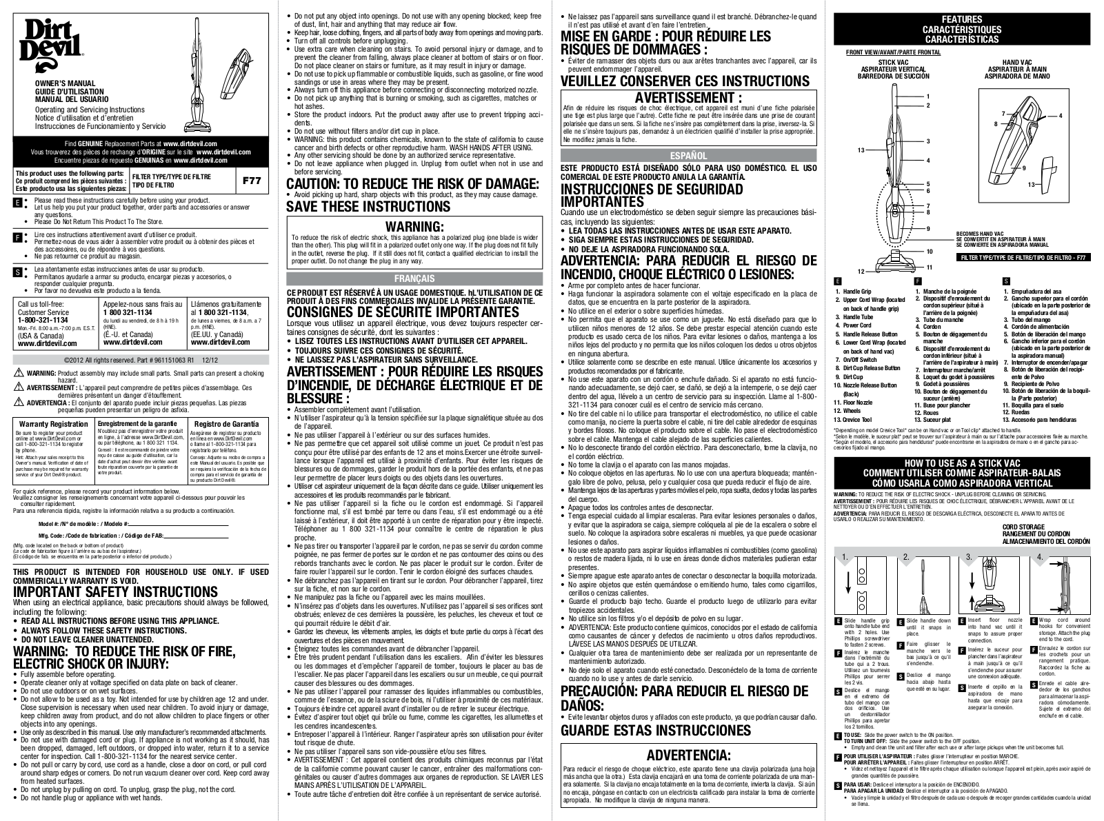 Dirt Devil SD20020 User Manual