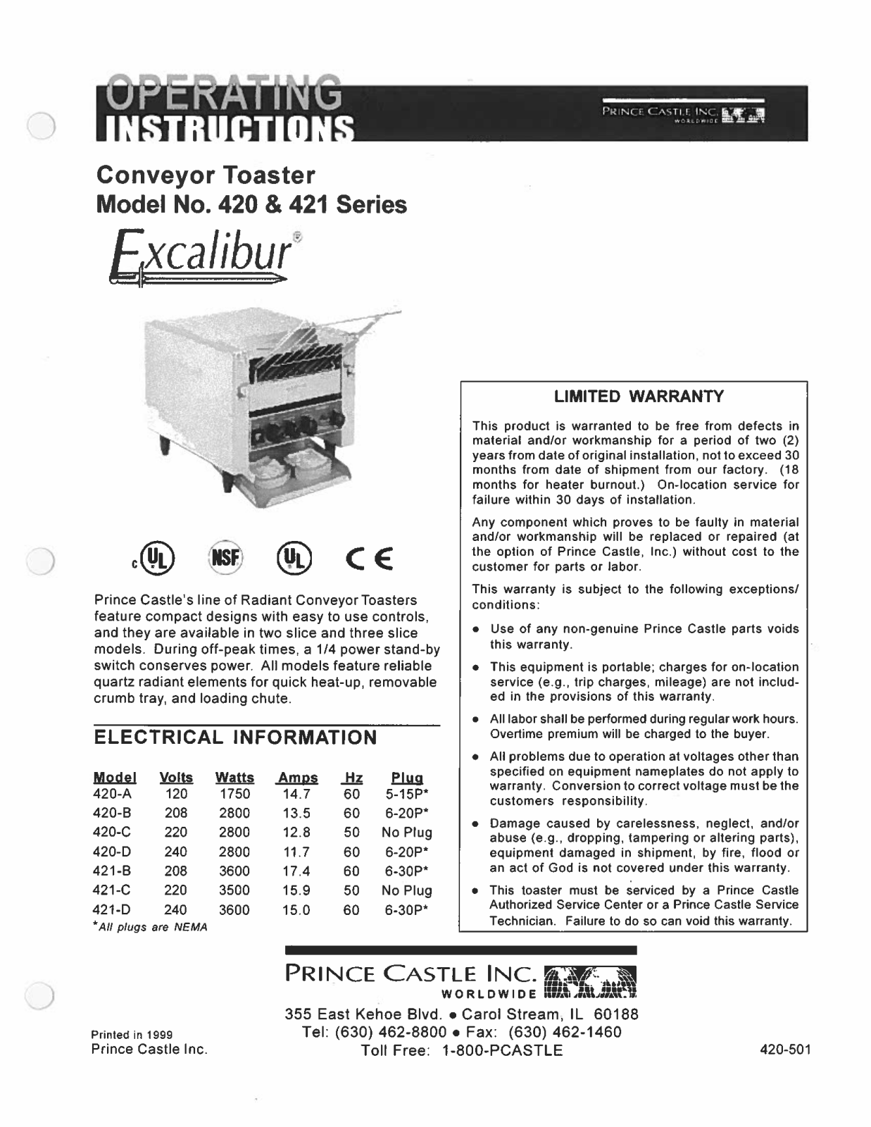 Prince Castle 421 Service Manual