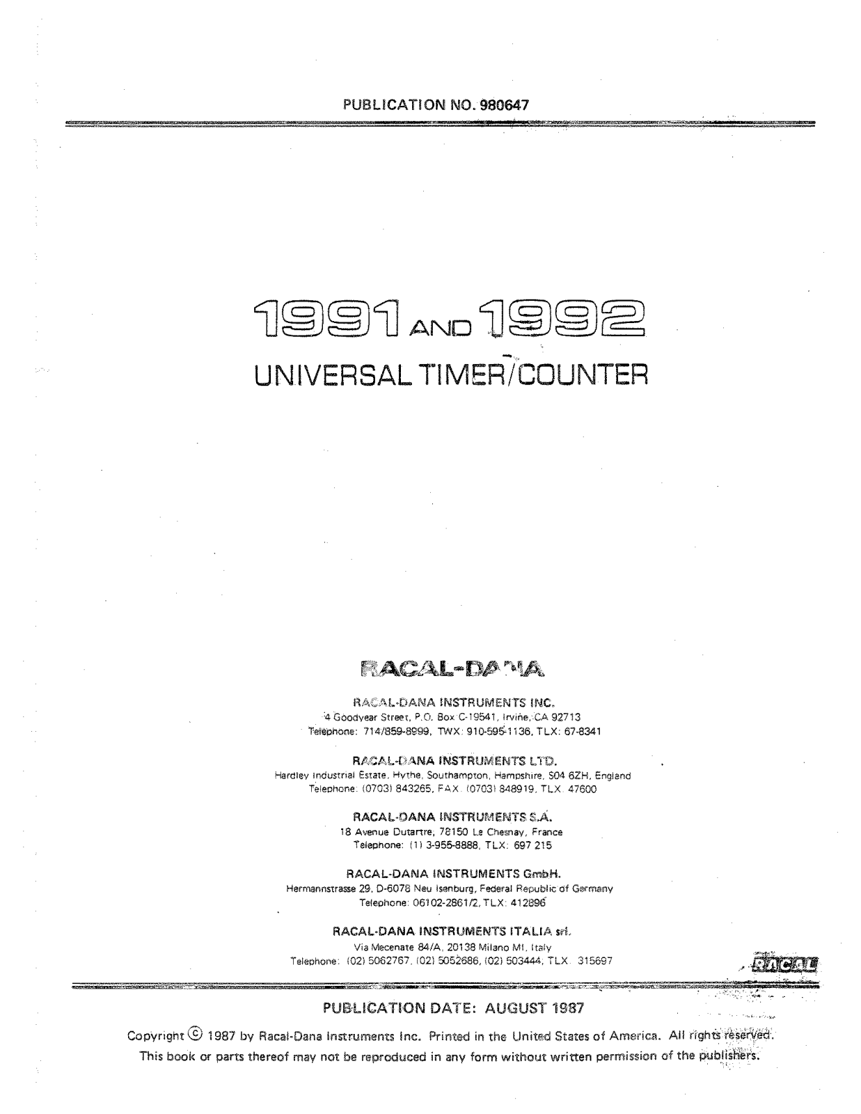 Racal Dana 1992, 1991 User Manual