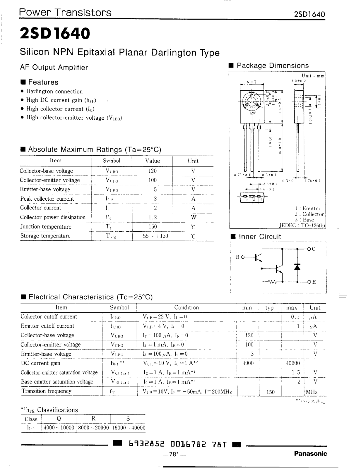 Panasonic 2SD1640 Datasheet