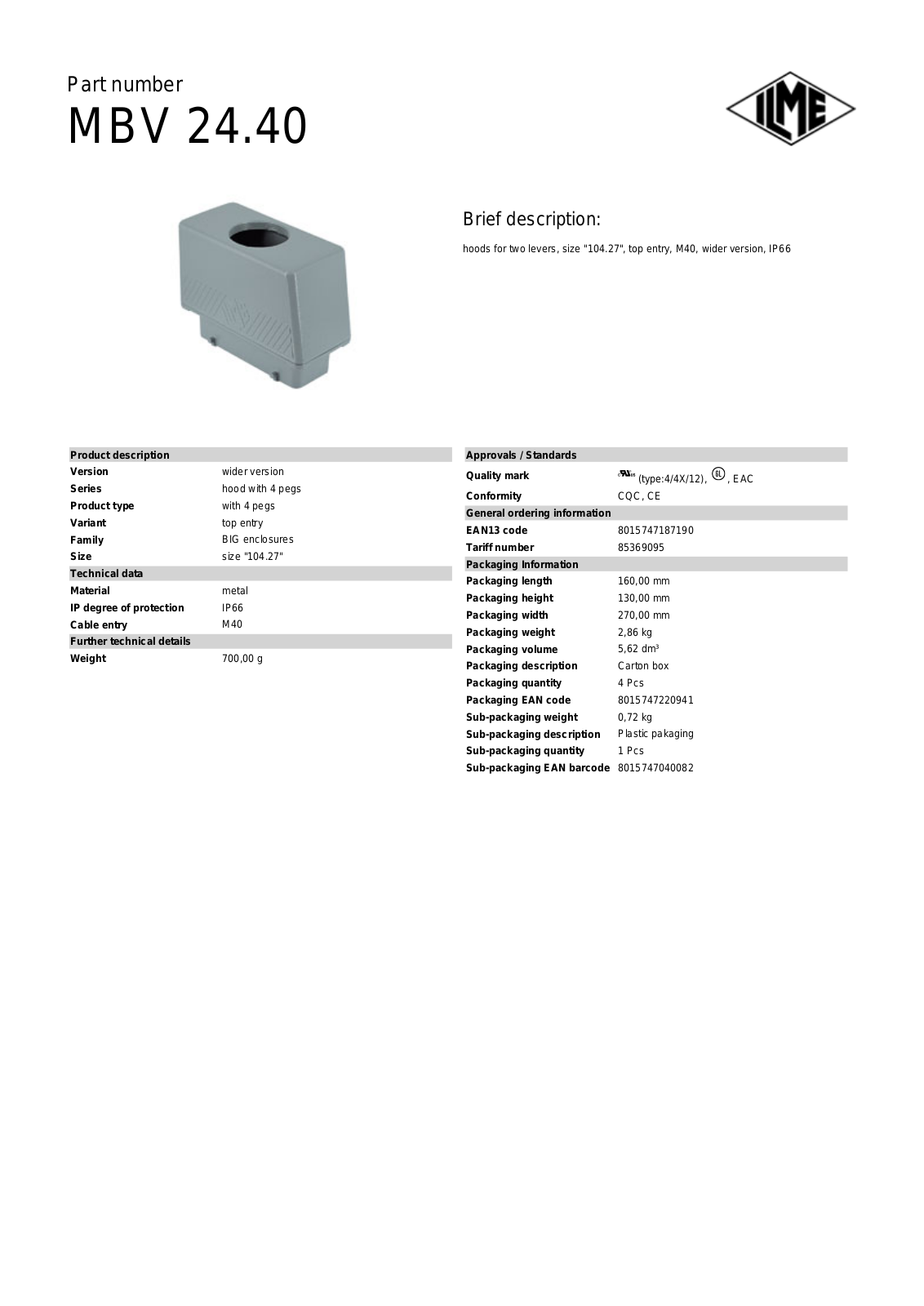 ILME MBV-24.40 Data Sheet