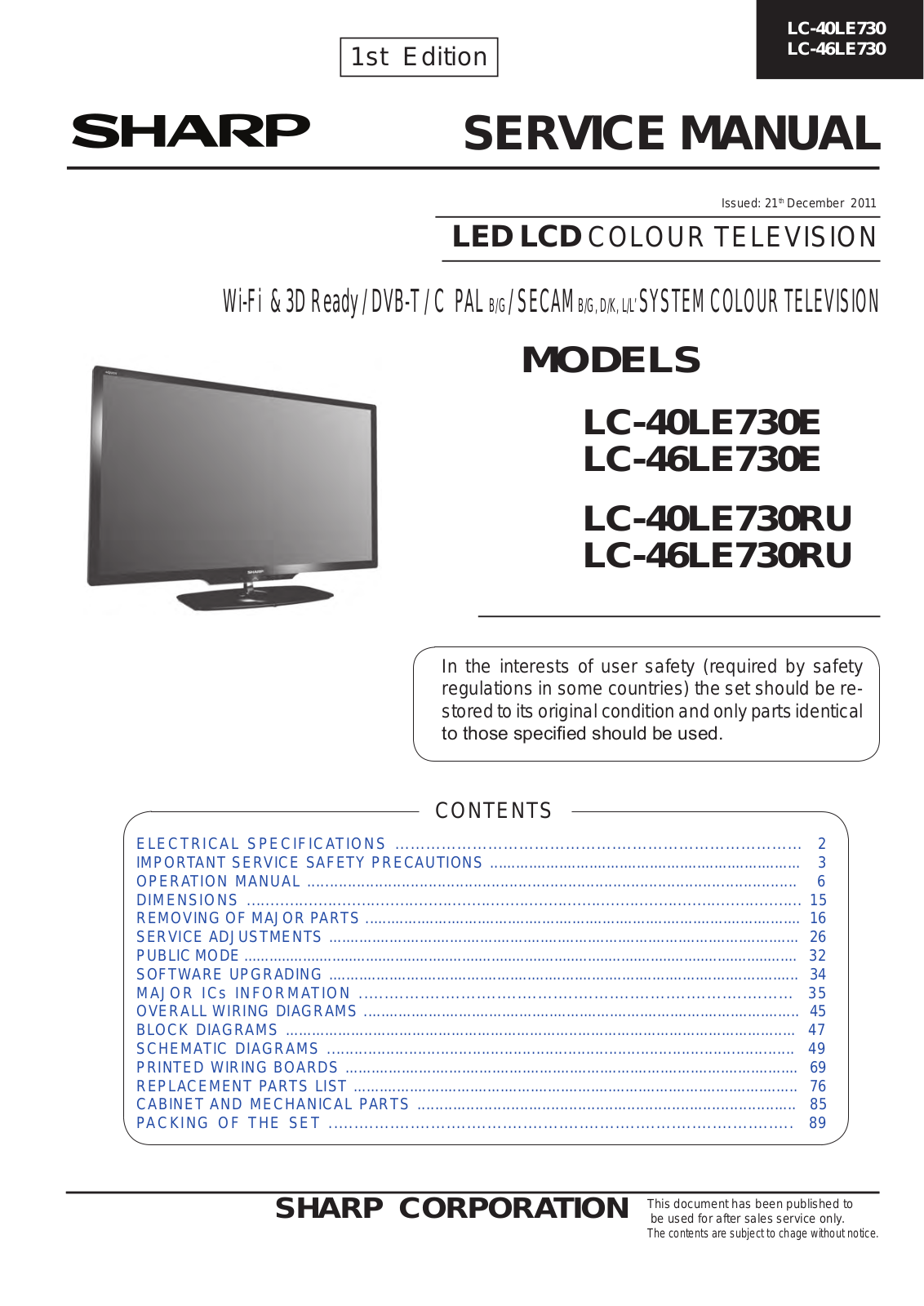 Sharp LC-40LE730, LC-46LE730 Schematic