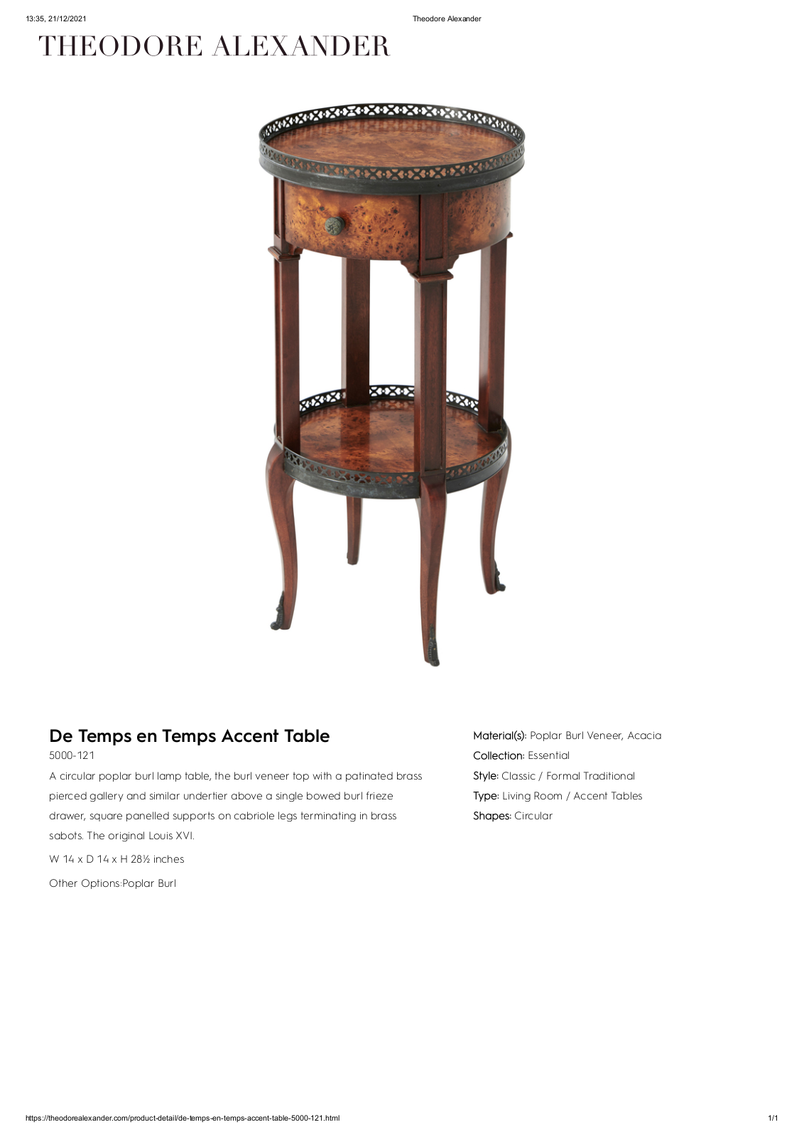 Theodore Alexander FPLJ1855 Specifications - ManualMachine.com