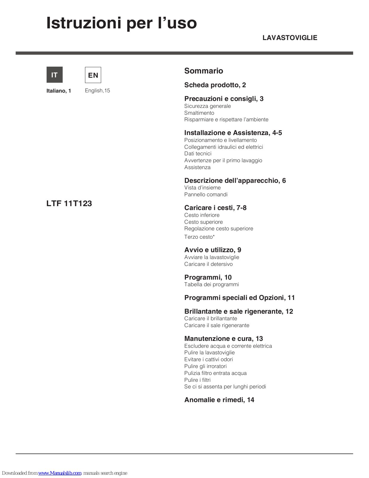 Hotpoint LTF 11T123 Operating Instructions Manual