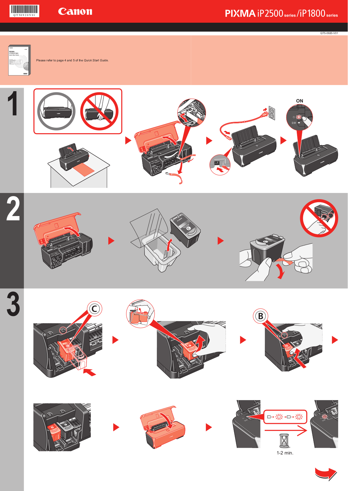 Canon PIXMA IP2500 Series, PIXMA IP1800 Series Quick Start Manual