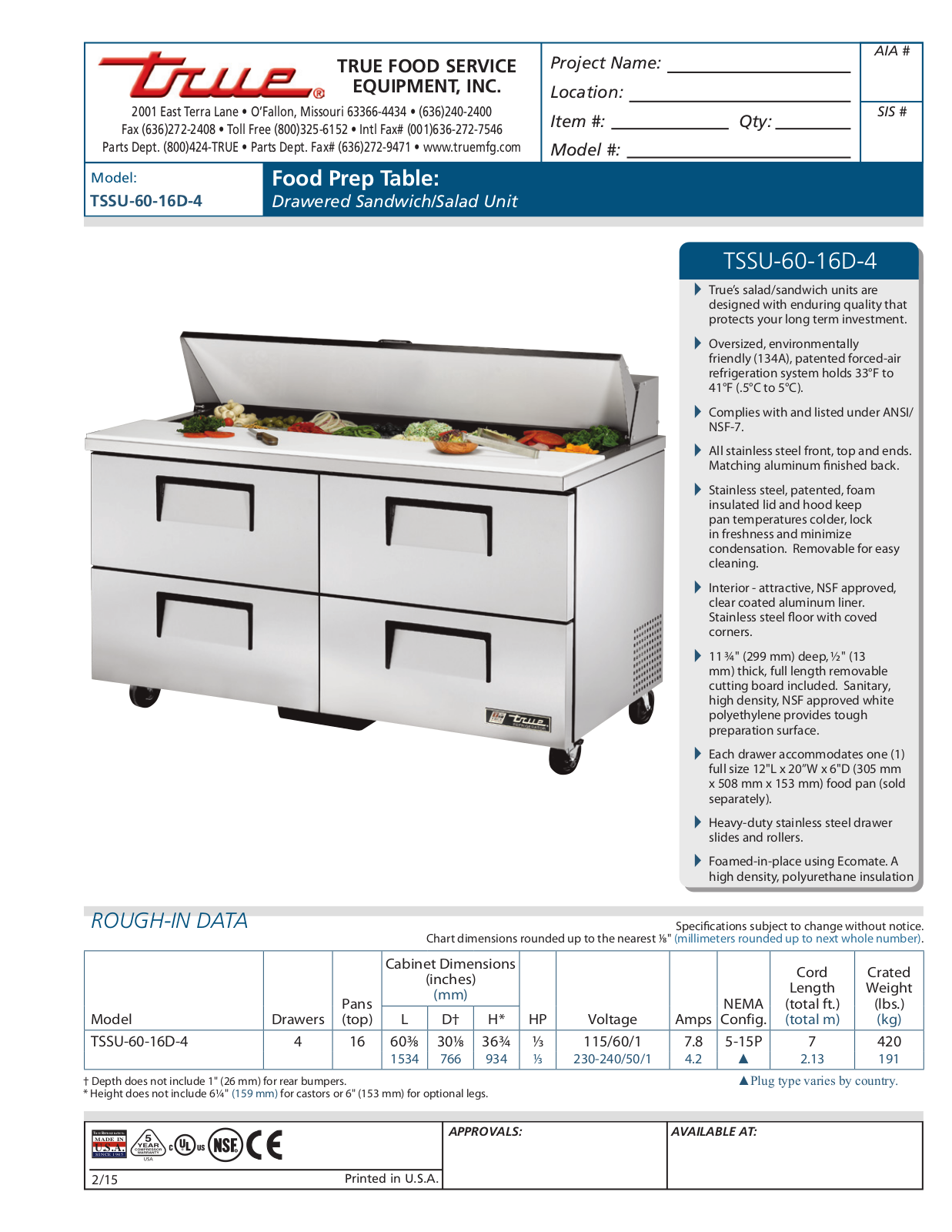 True TSSU-60-16D-4 User Manual