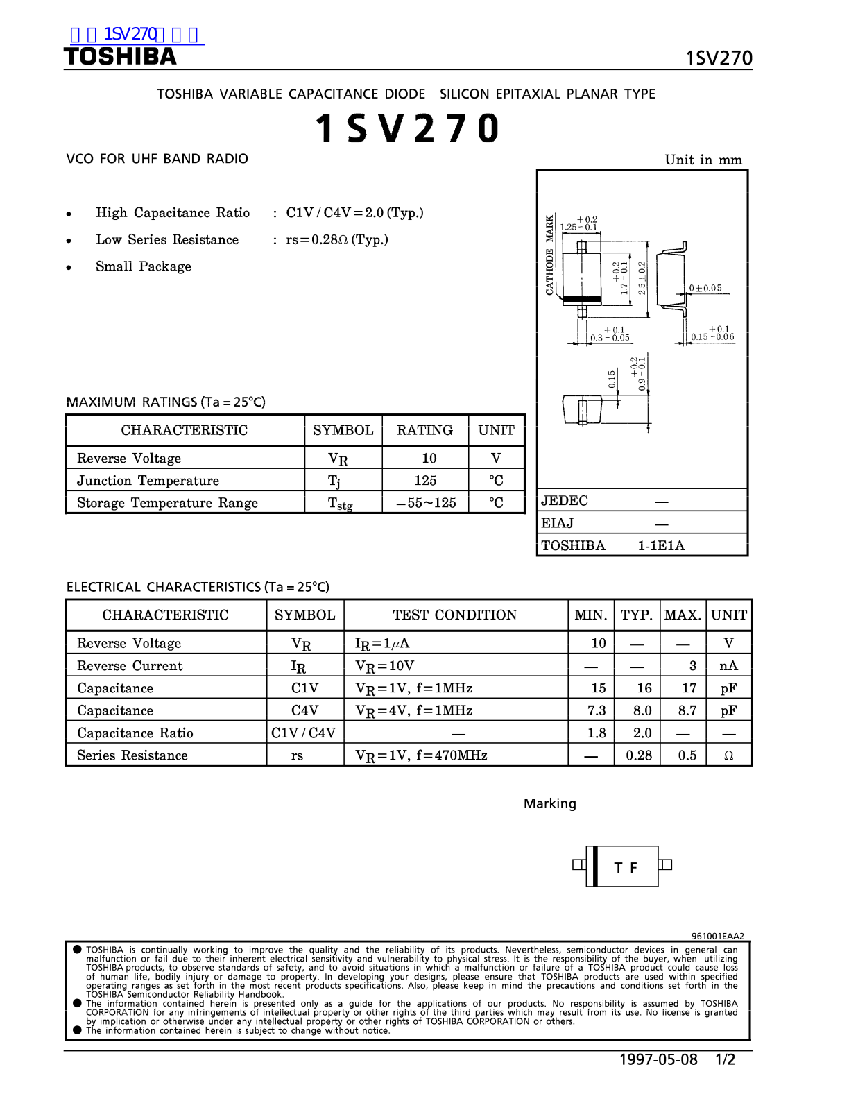 TOSHIBA 1SV270 Technical data