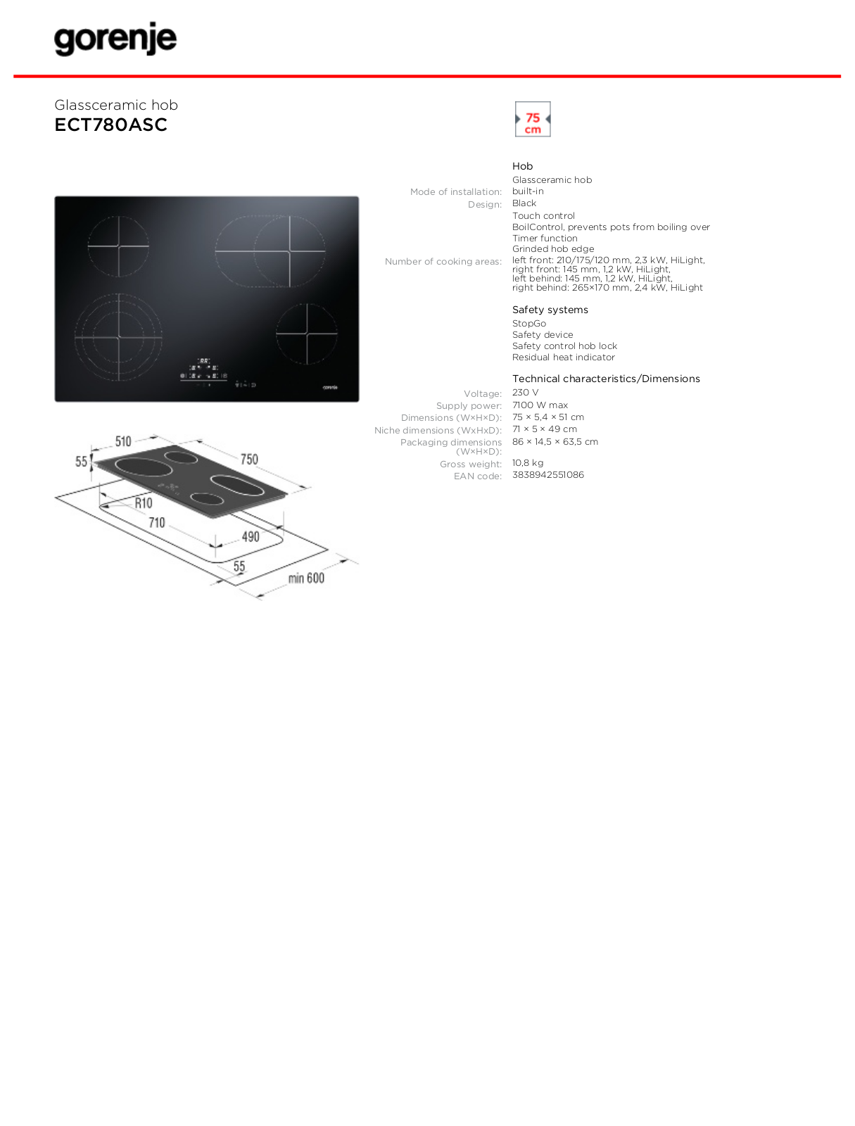 Gorenje ECT780ASC DATASHEET