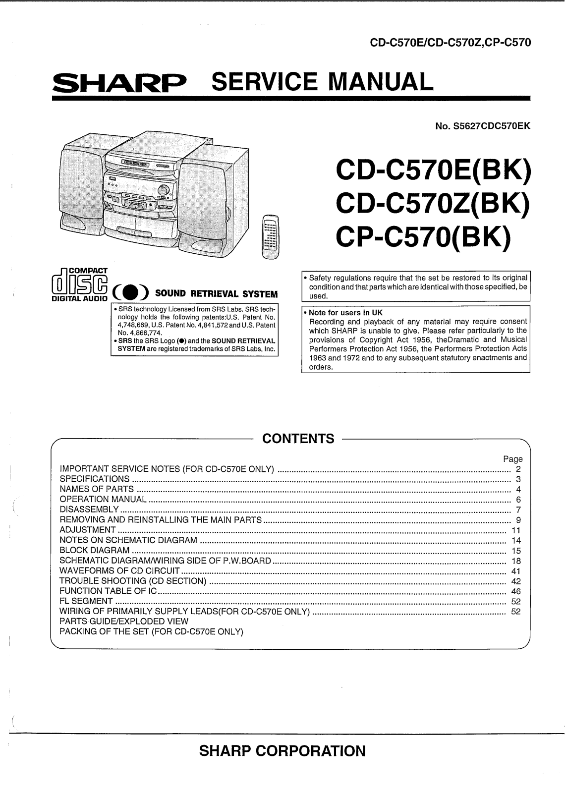 Sharp CD-C570E, CD-C570Z, CP-C570 Service Manual