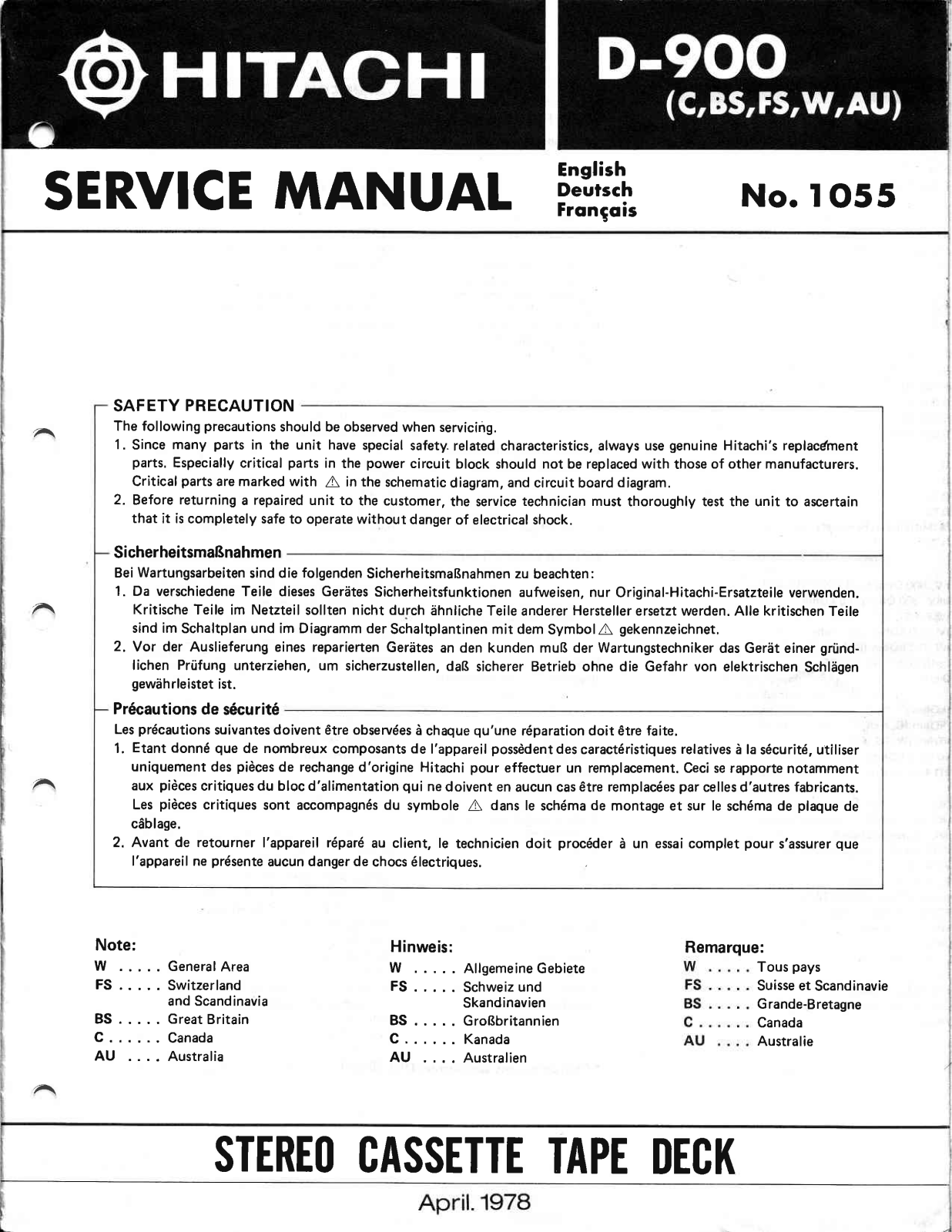Hitachi D-900 Service Manual