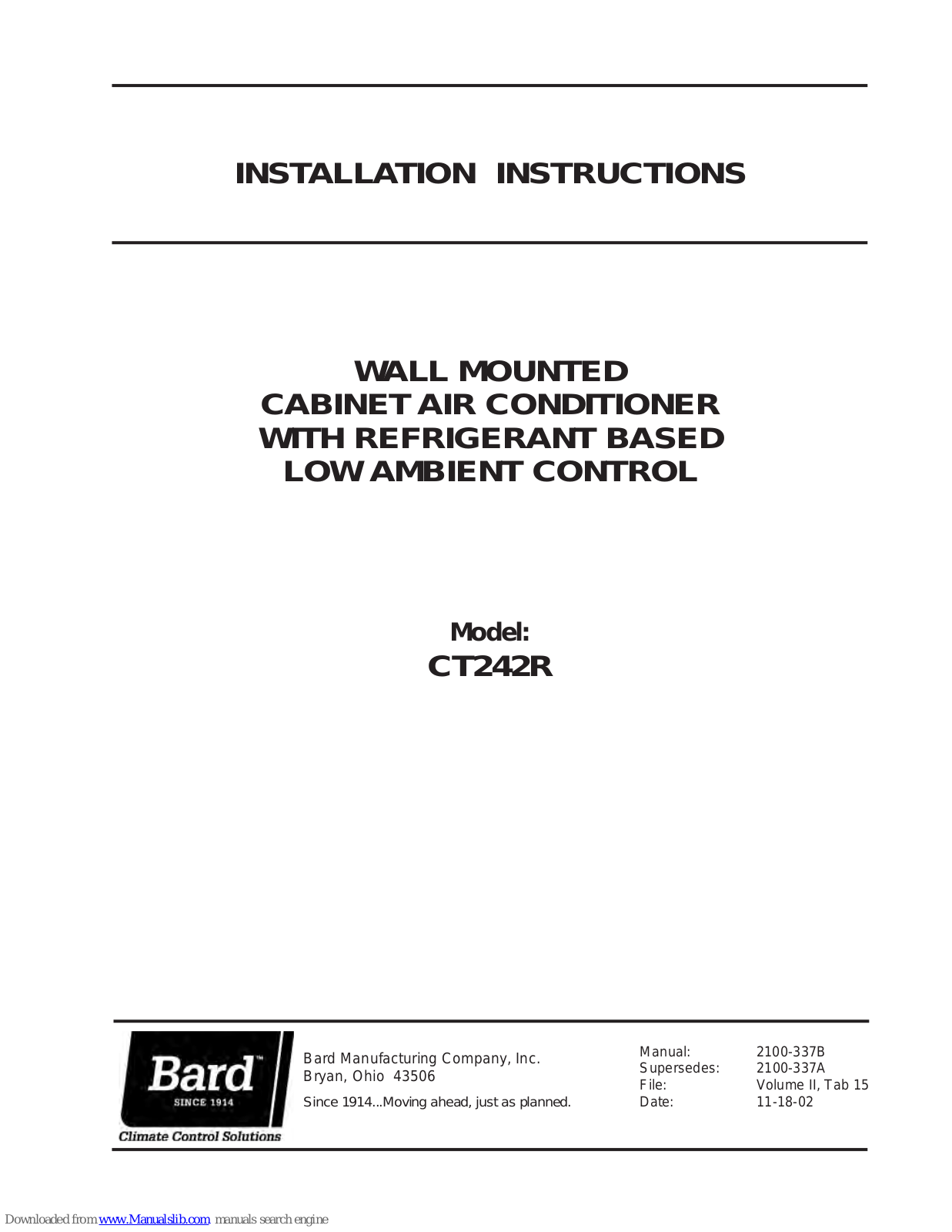 Bard CT242R Installation Instructions Manual