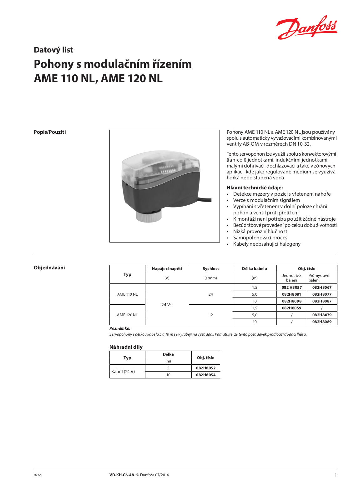 Danfoss AME 110 NL, AME 120 NL Data sheet