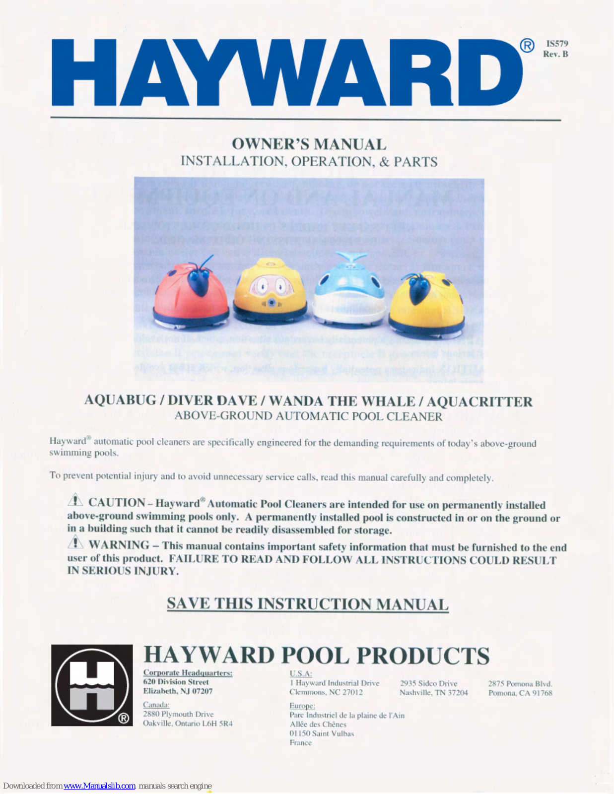 Hayward Aquabug, Wanda the Whale Owner's Manual