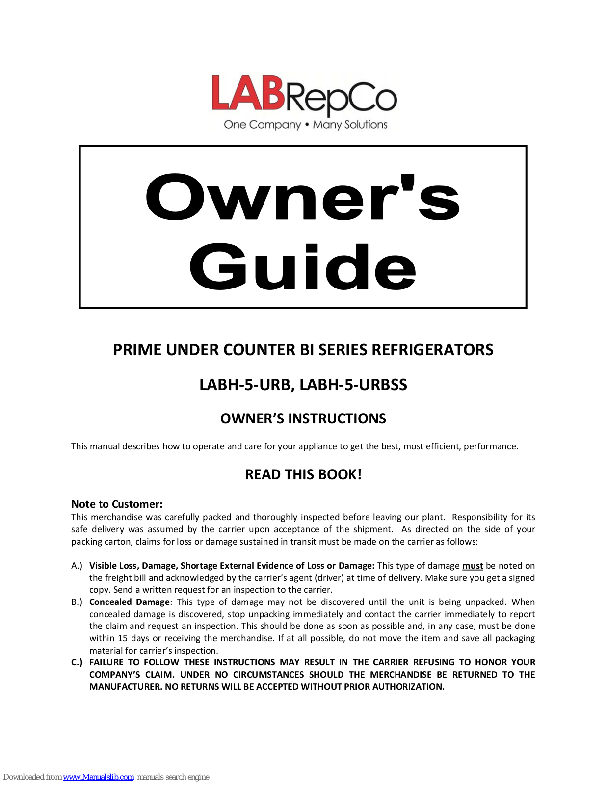 LabRepCo LABH?5?URB, LABH-5-URBSS Owner's Manual