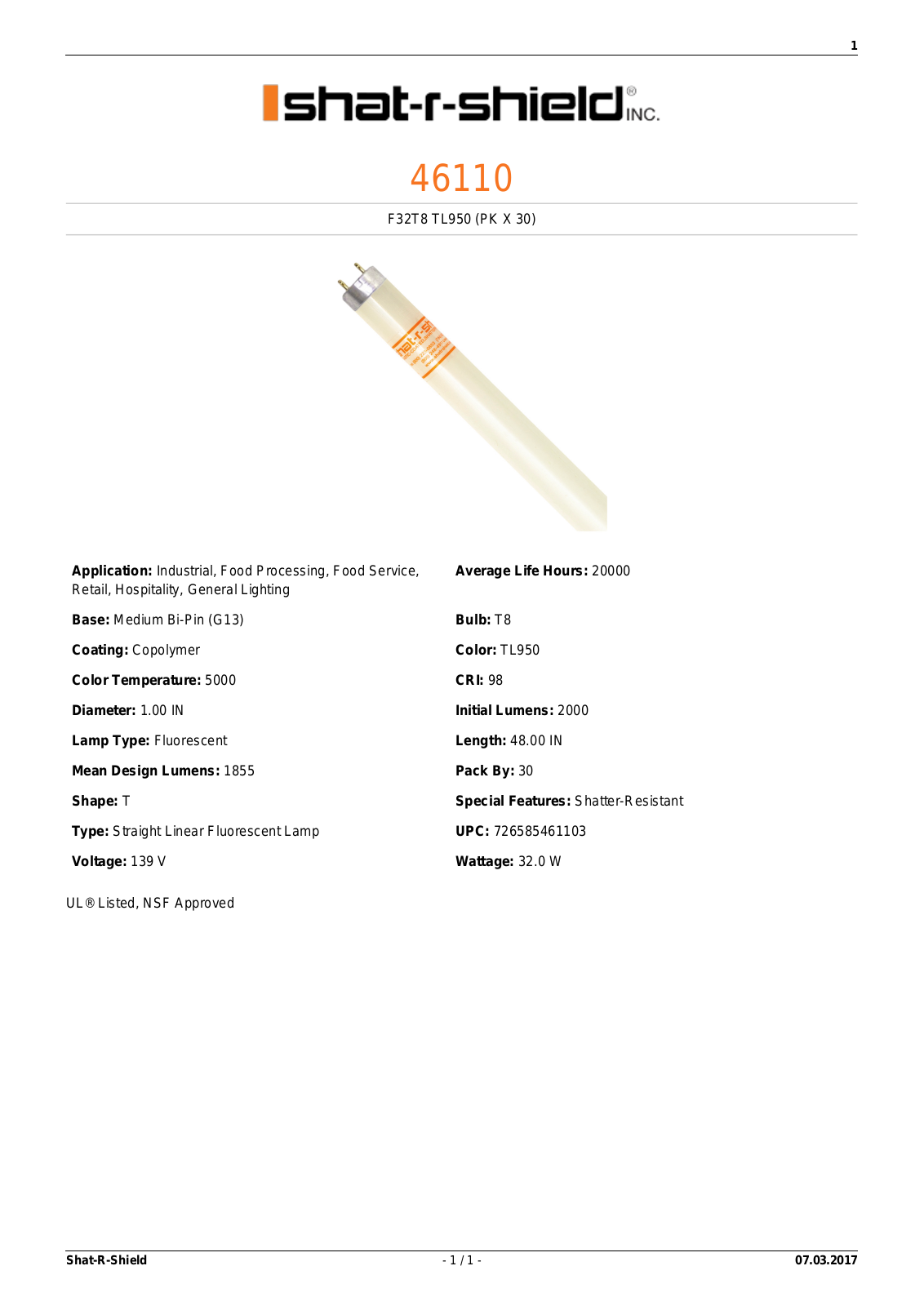 Shat-R-Shield 46110 Data sheet