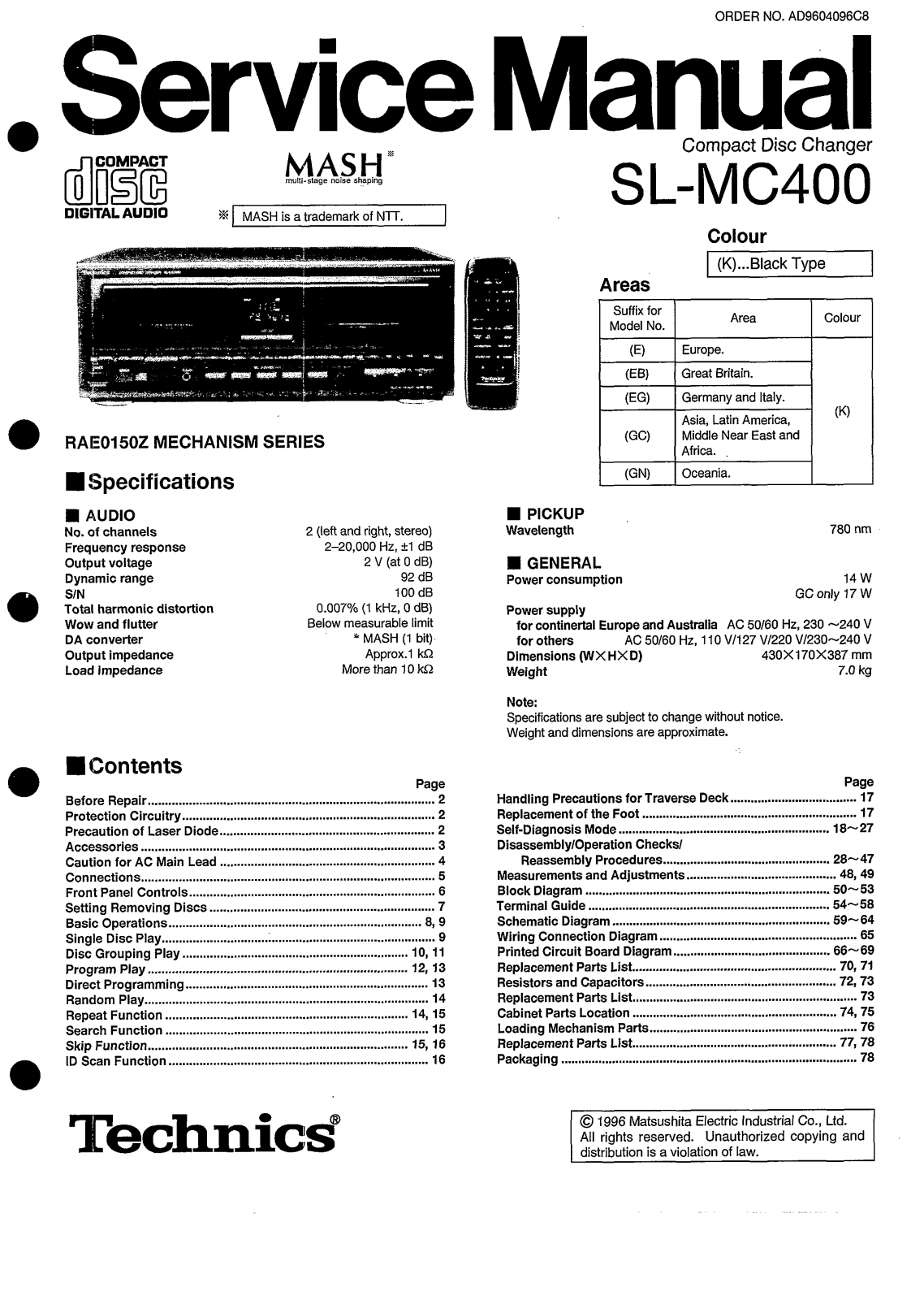 Technics SLMC-400 Service manual