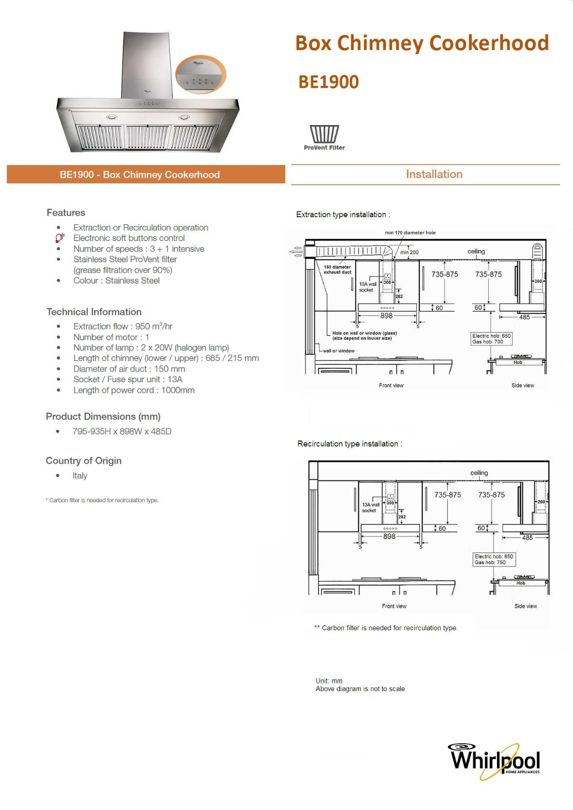 Whirlpool BE1900 User Manual