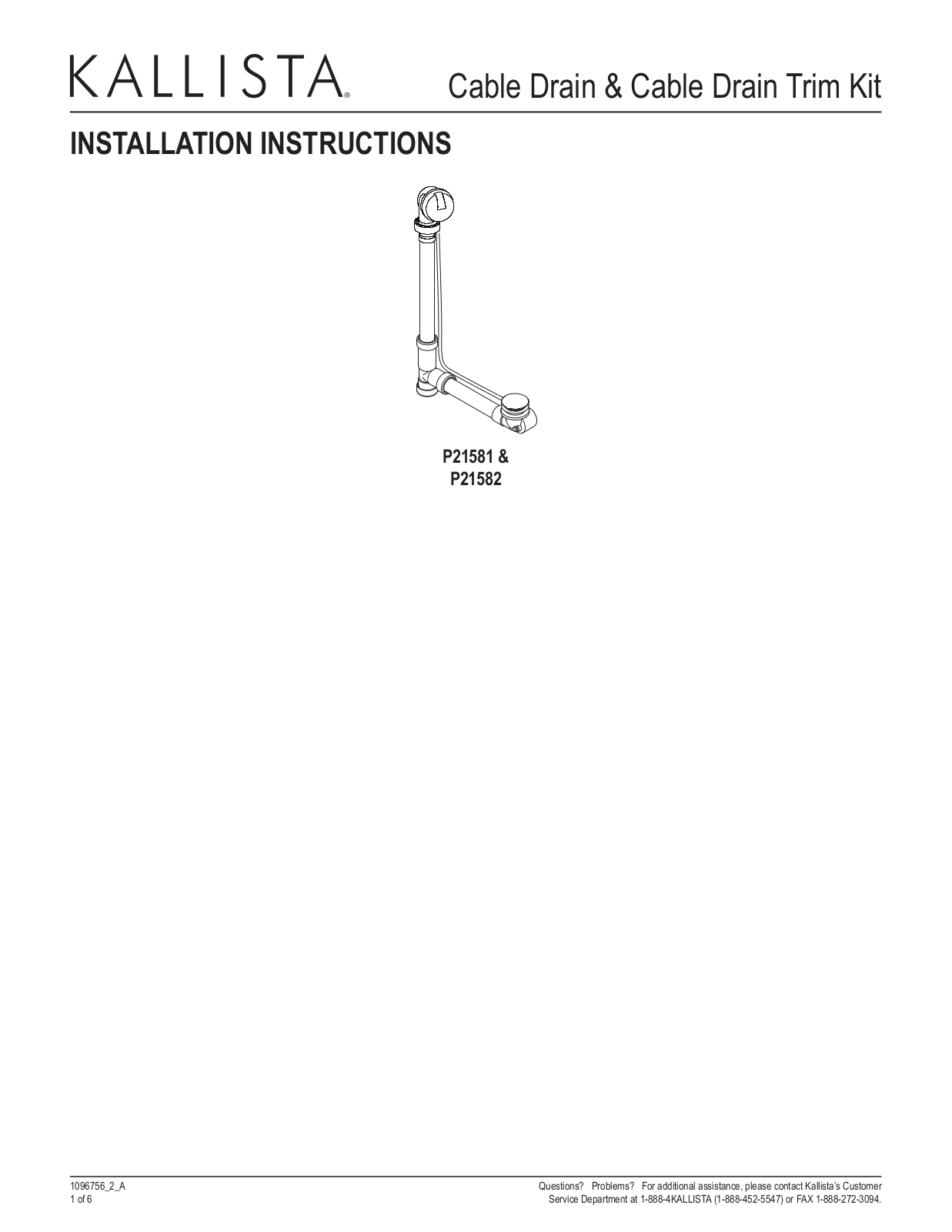 Kallista P21581, P21582 Installation Manual