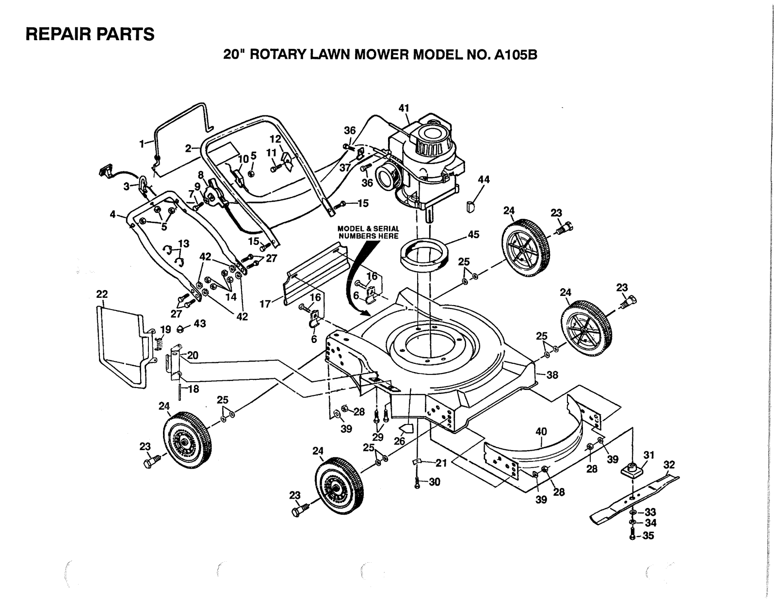 AYP A105B Parts List