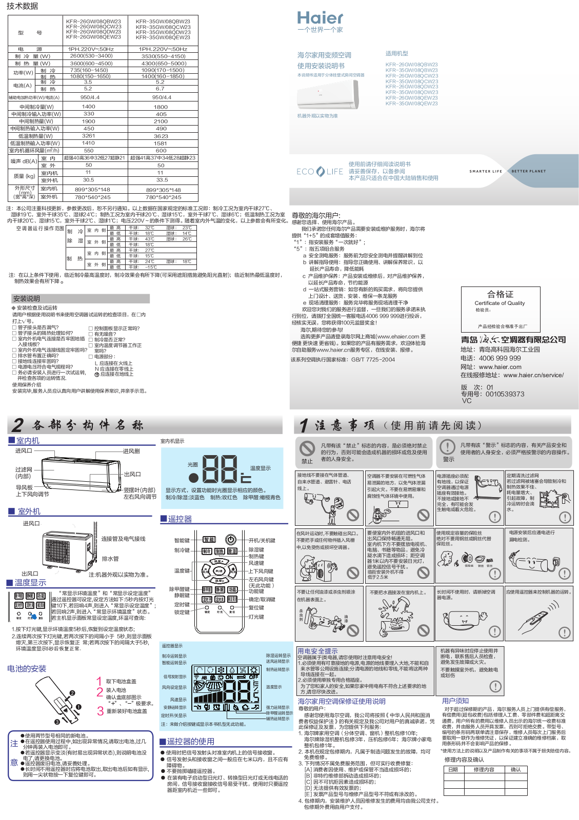 Haier KFR-26GW User Manual