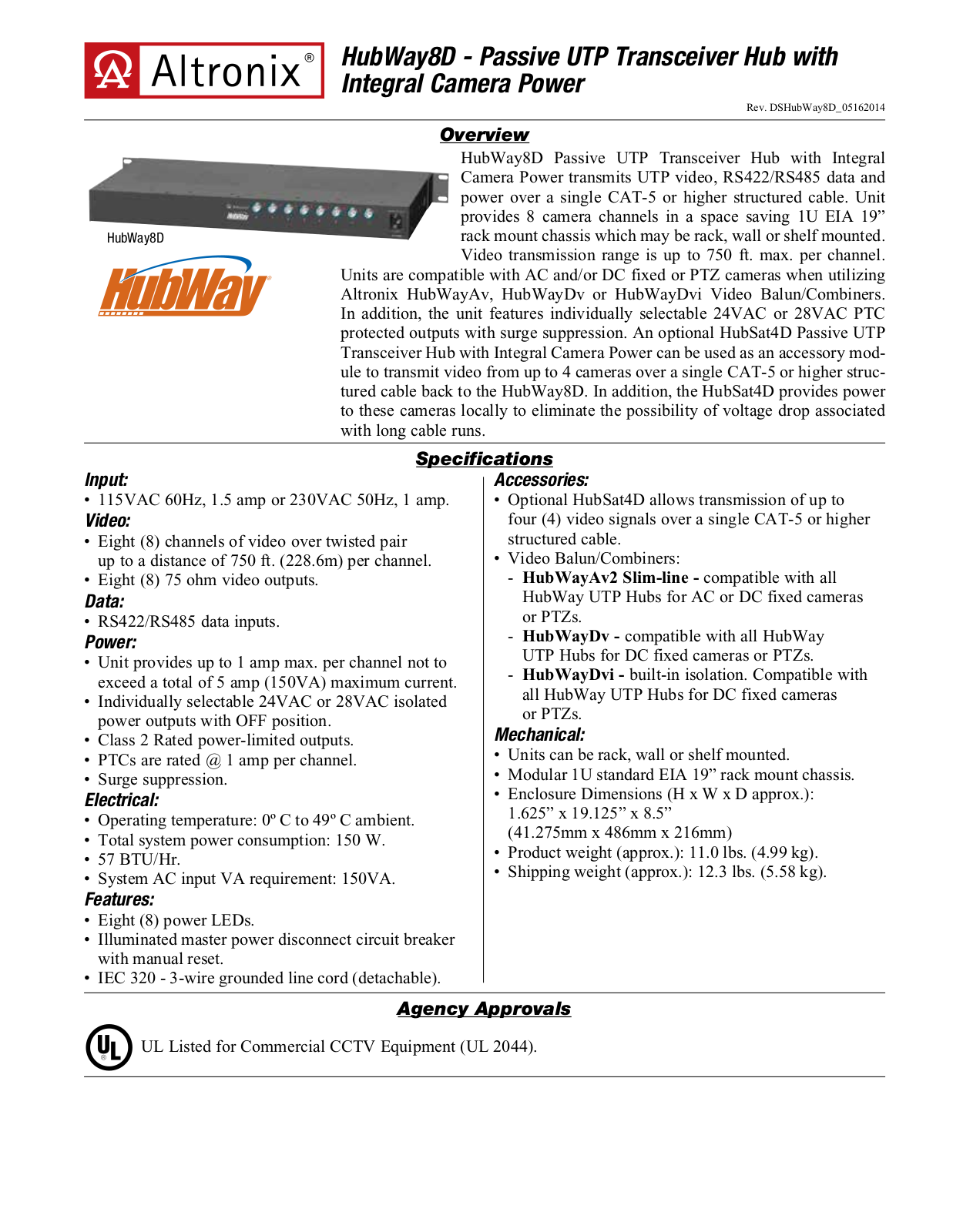 Altronix HubWay83D, HubWay82D Specsheet