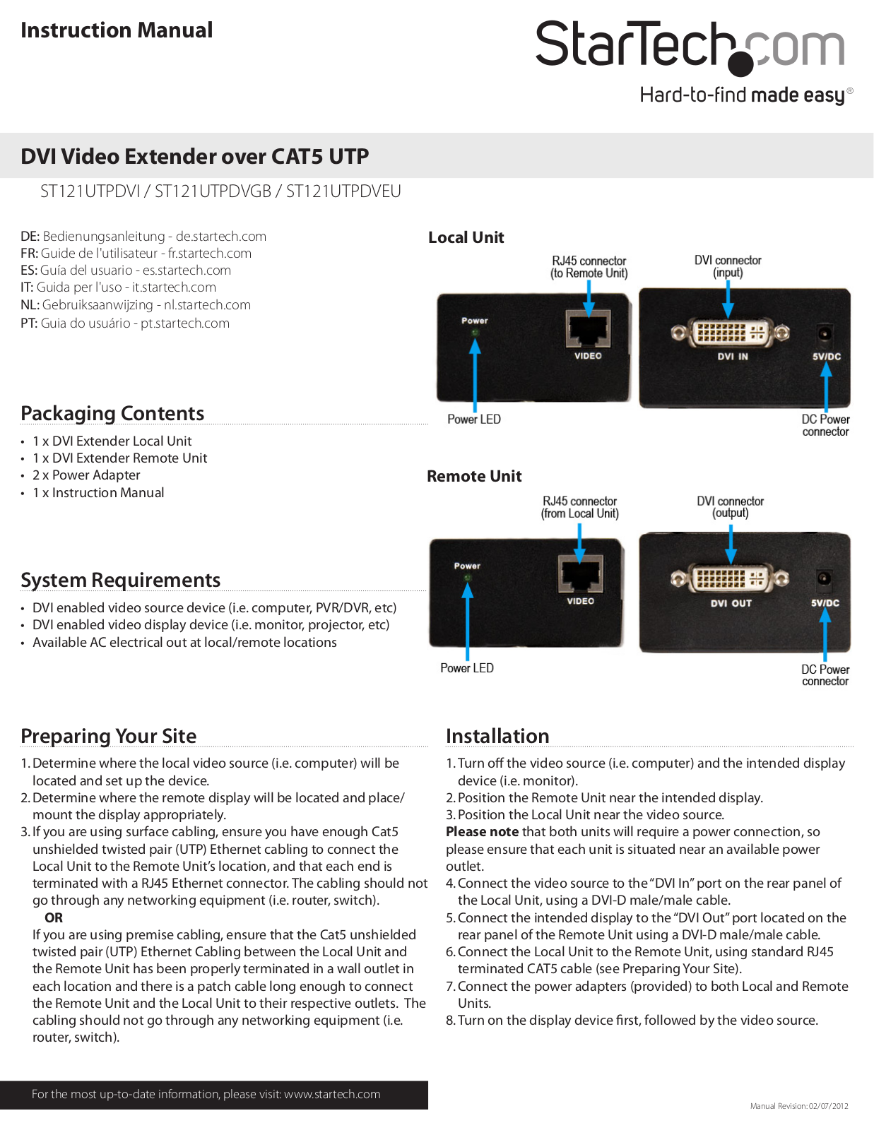 StarTech.com ST121UTPDVGB, ST121UTPDVEU User Manual