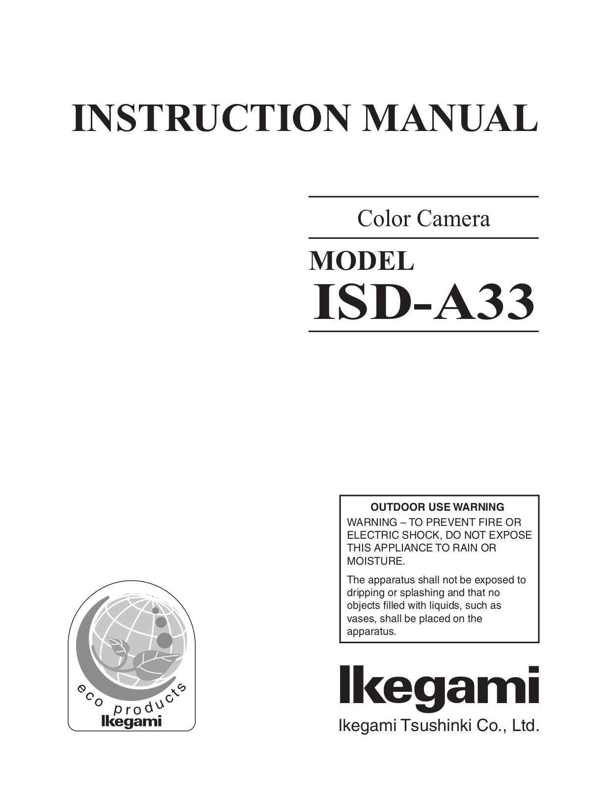 Ikegami ISD-A33-92WHITE, ISD-A33-92BLACK, ISD-A33-31WHITE, ISD-A33-31BLACK User Manual