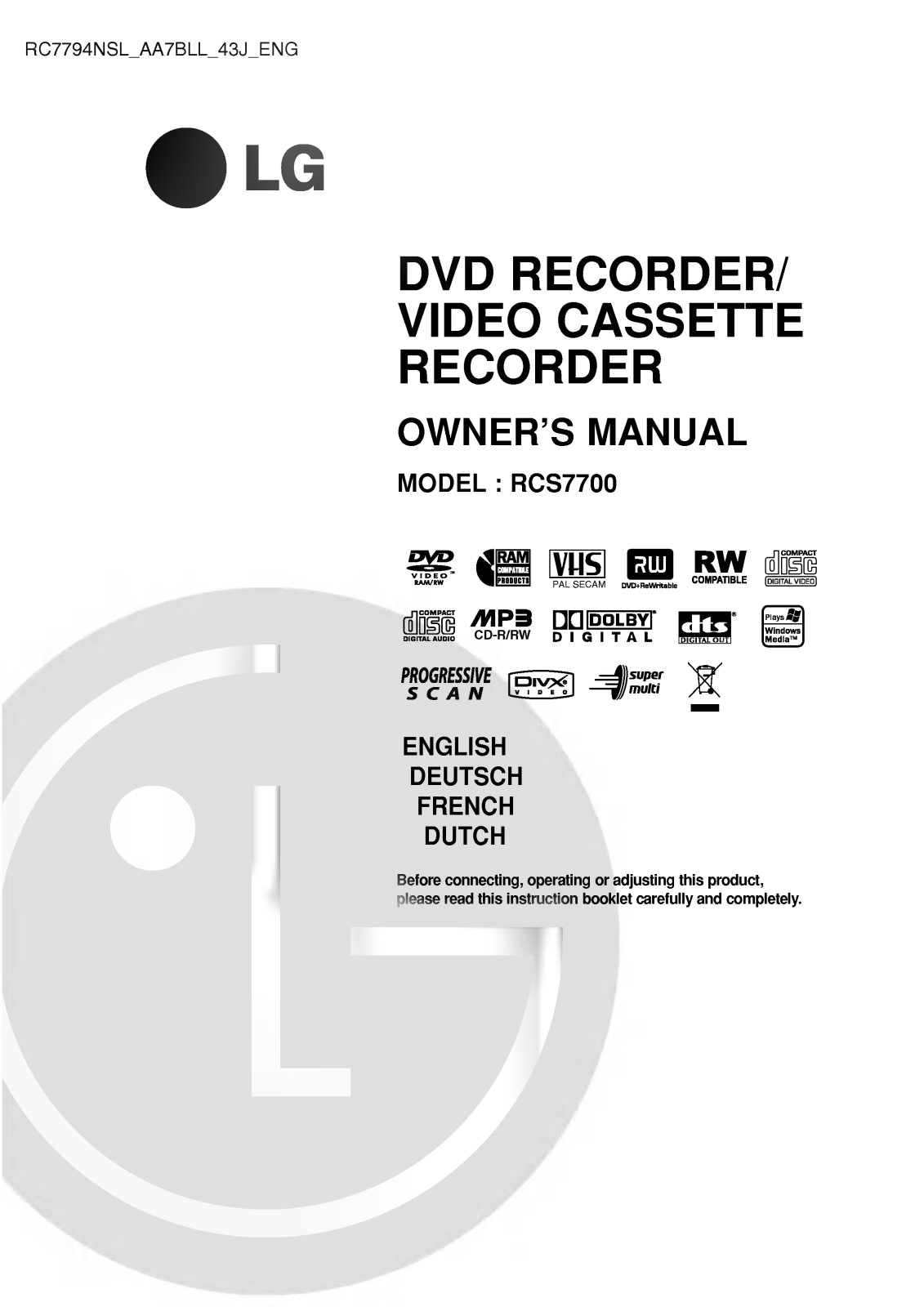 LG RC7794NSL Instruction manual