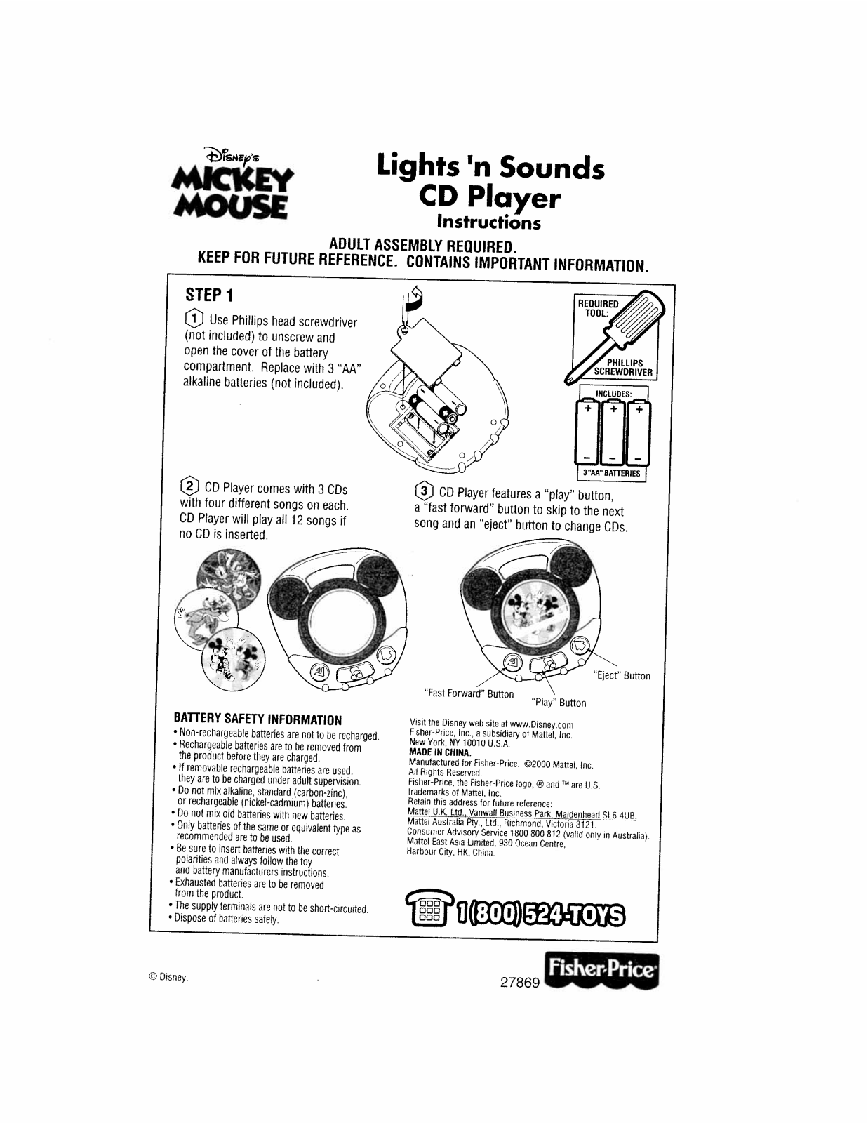 Fisher-Price 27869 Instruction Sheet