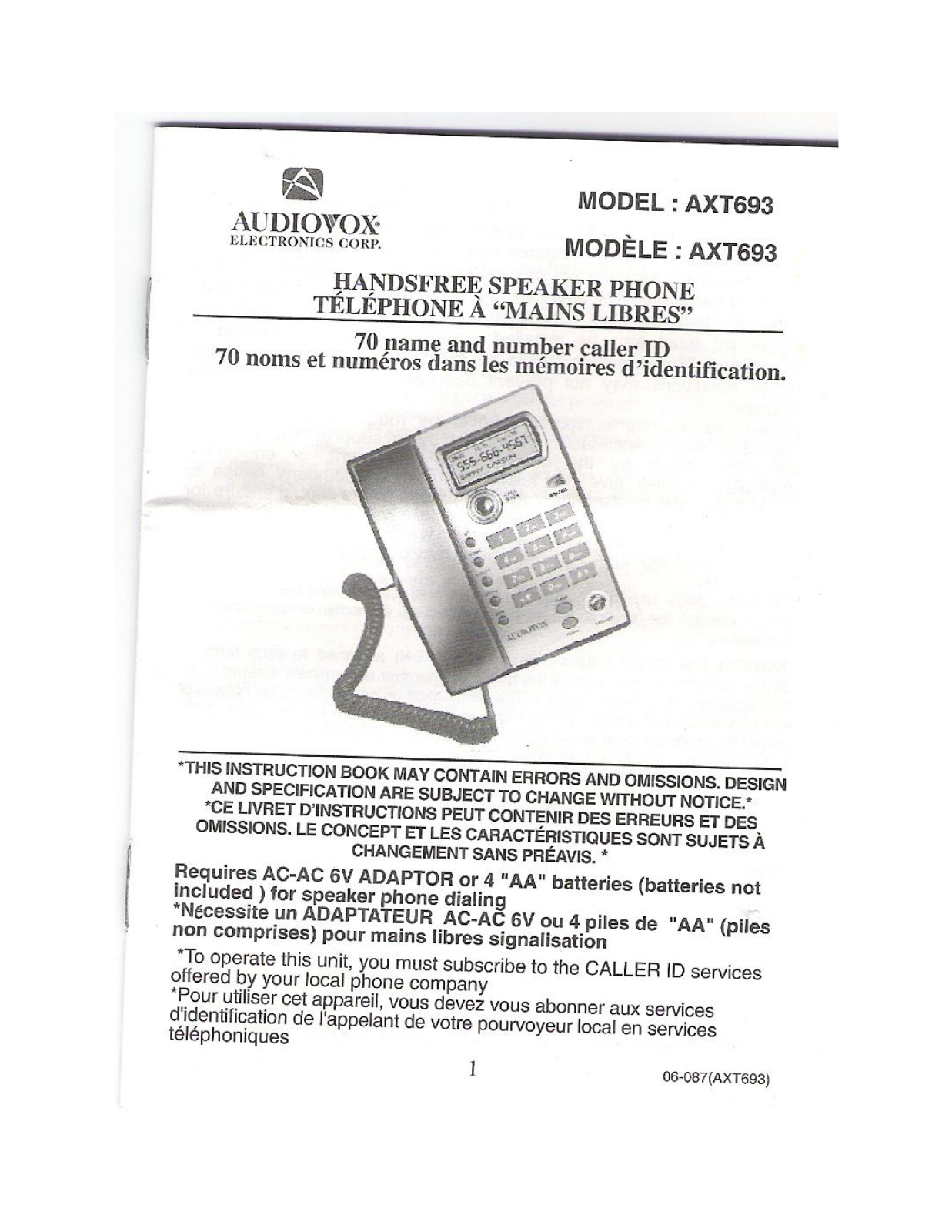 Audiovox AXT693 User Manual