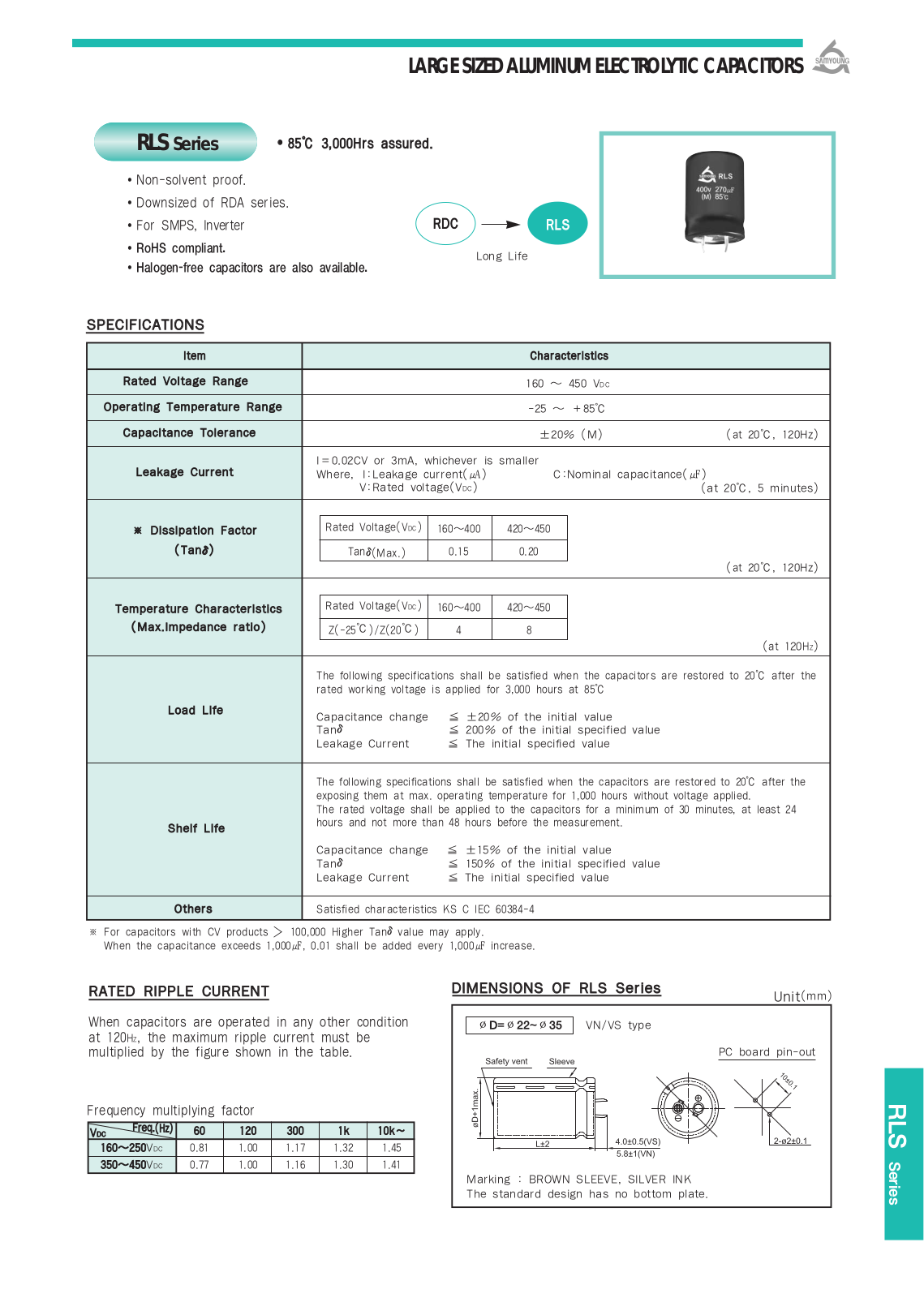 Datasheet Samyoung [snap-in] RLS Series Datasheet - ManualMachine.com