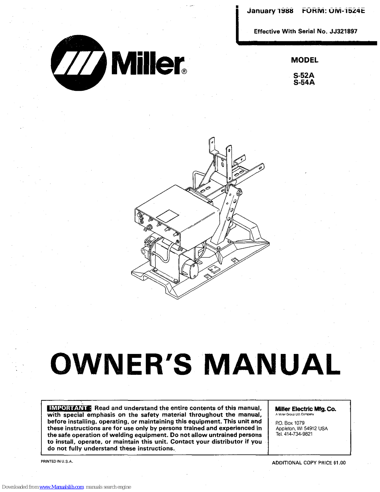 Miller S-52A, S-54A Owner's Manual