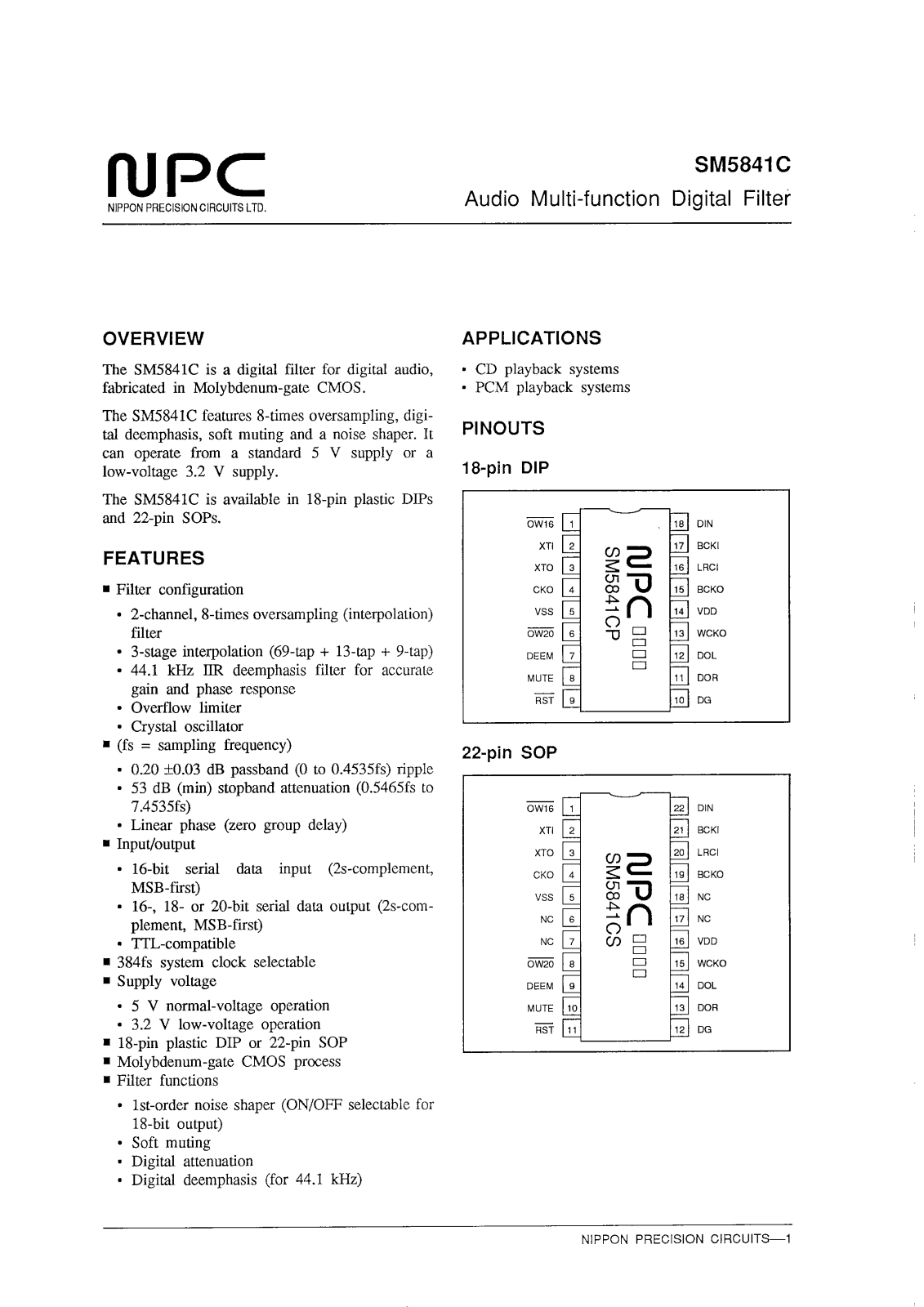 NPC SM5841C Datasheet