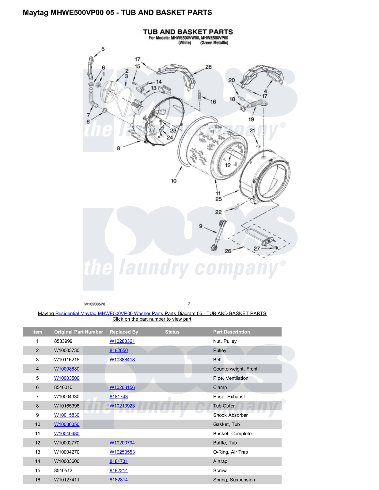 Maytag MHWE500VP00 Parts Diagram