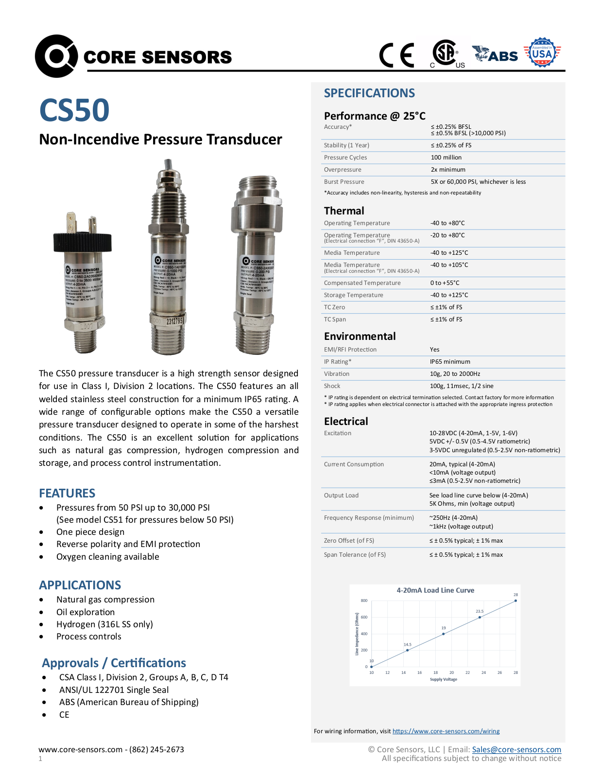 Core Sensors CS50 Specifications