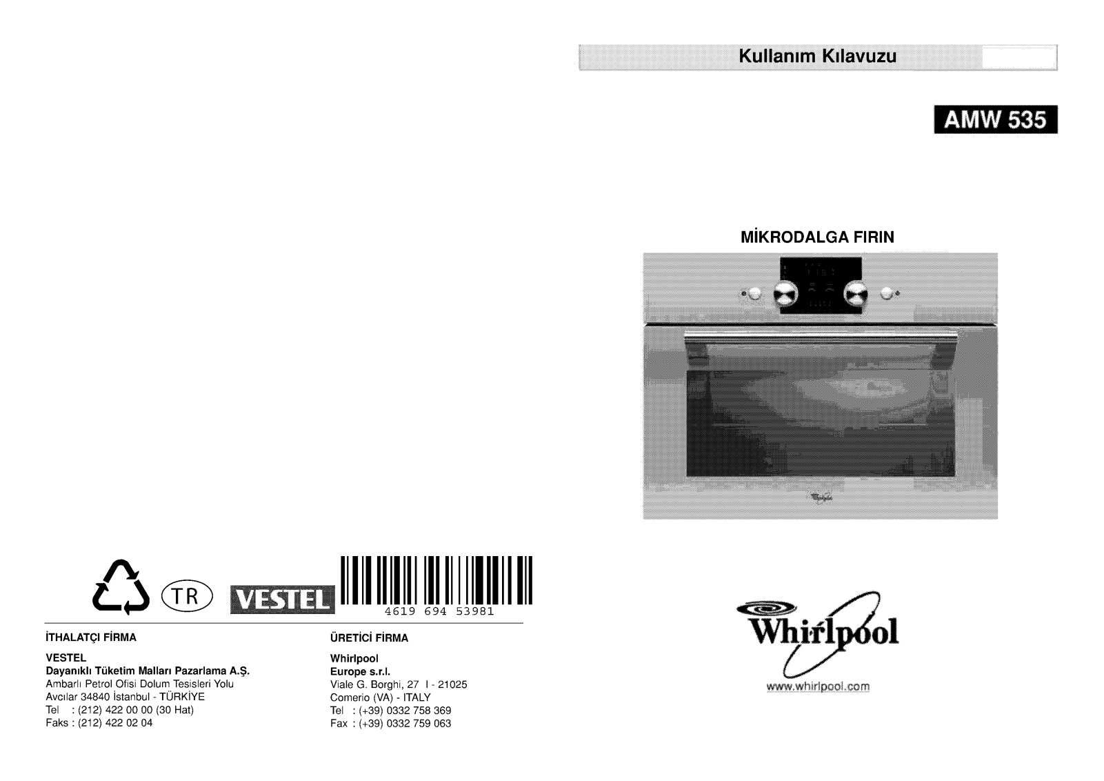 WHIRLPOOL AMW 535 IX User Manual