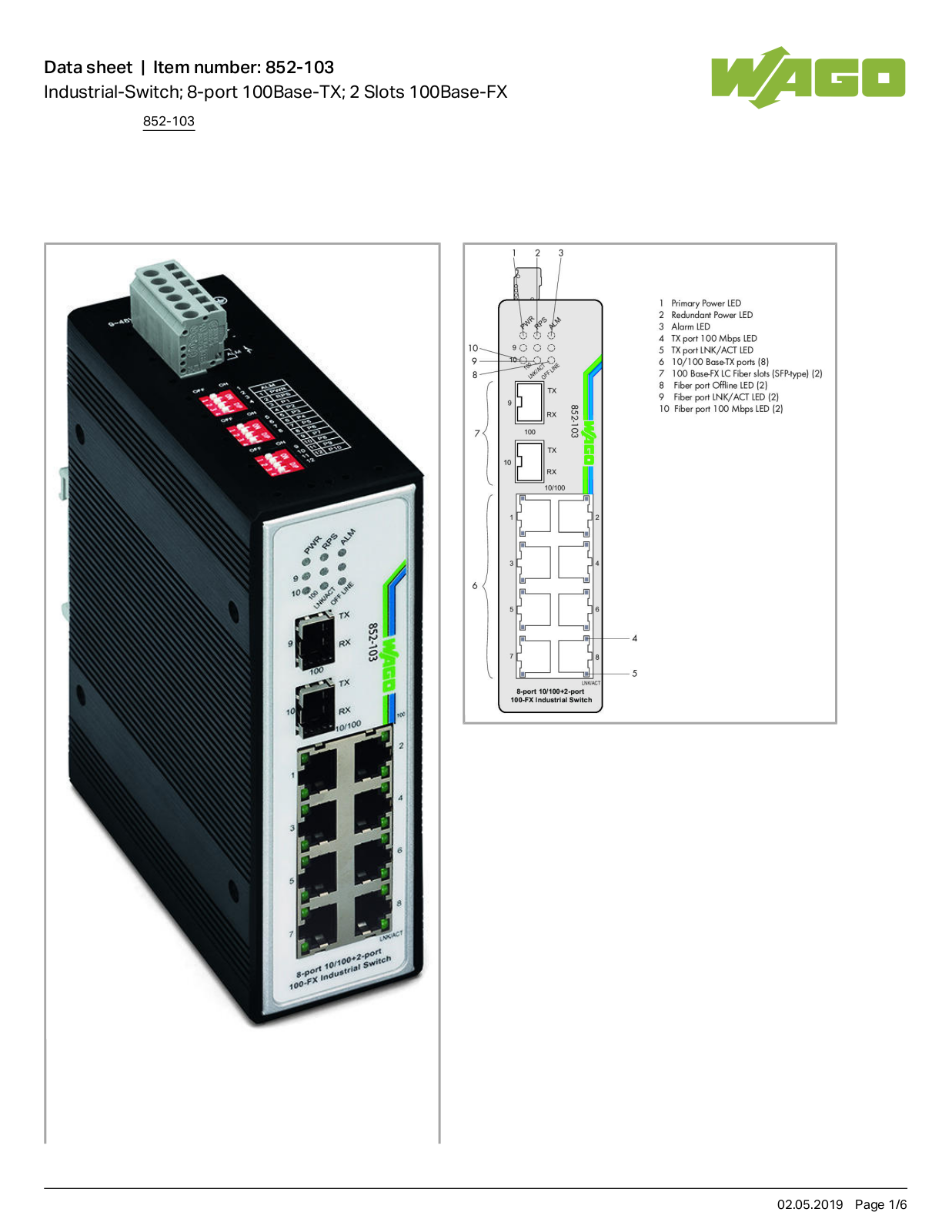 Wago 852-103 Data Sheet