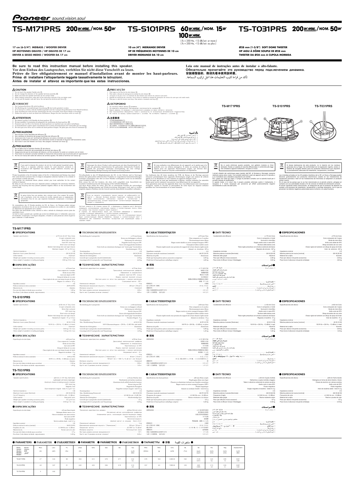 Pioneer TS-171PRS, TS-M171PRS, TS-S101PRS, TS-T031PRS User Manual