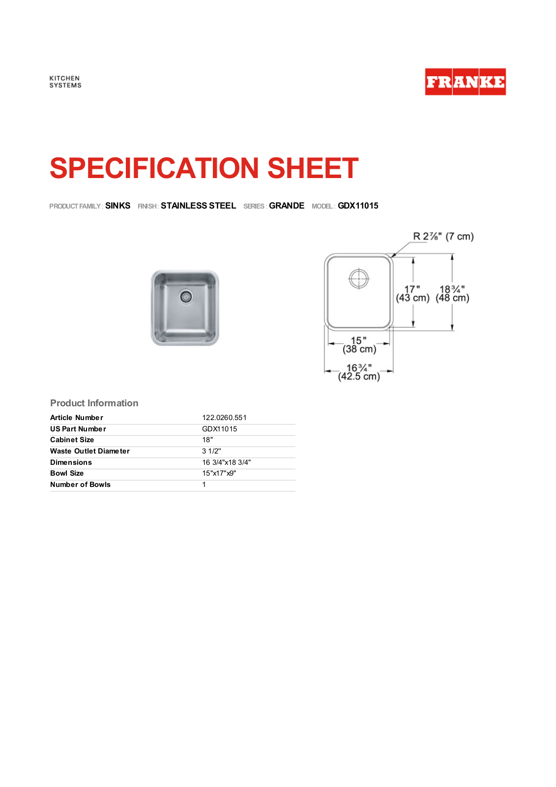 Franke Foodservice GDX11015 User Manual