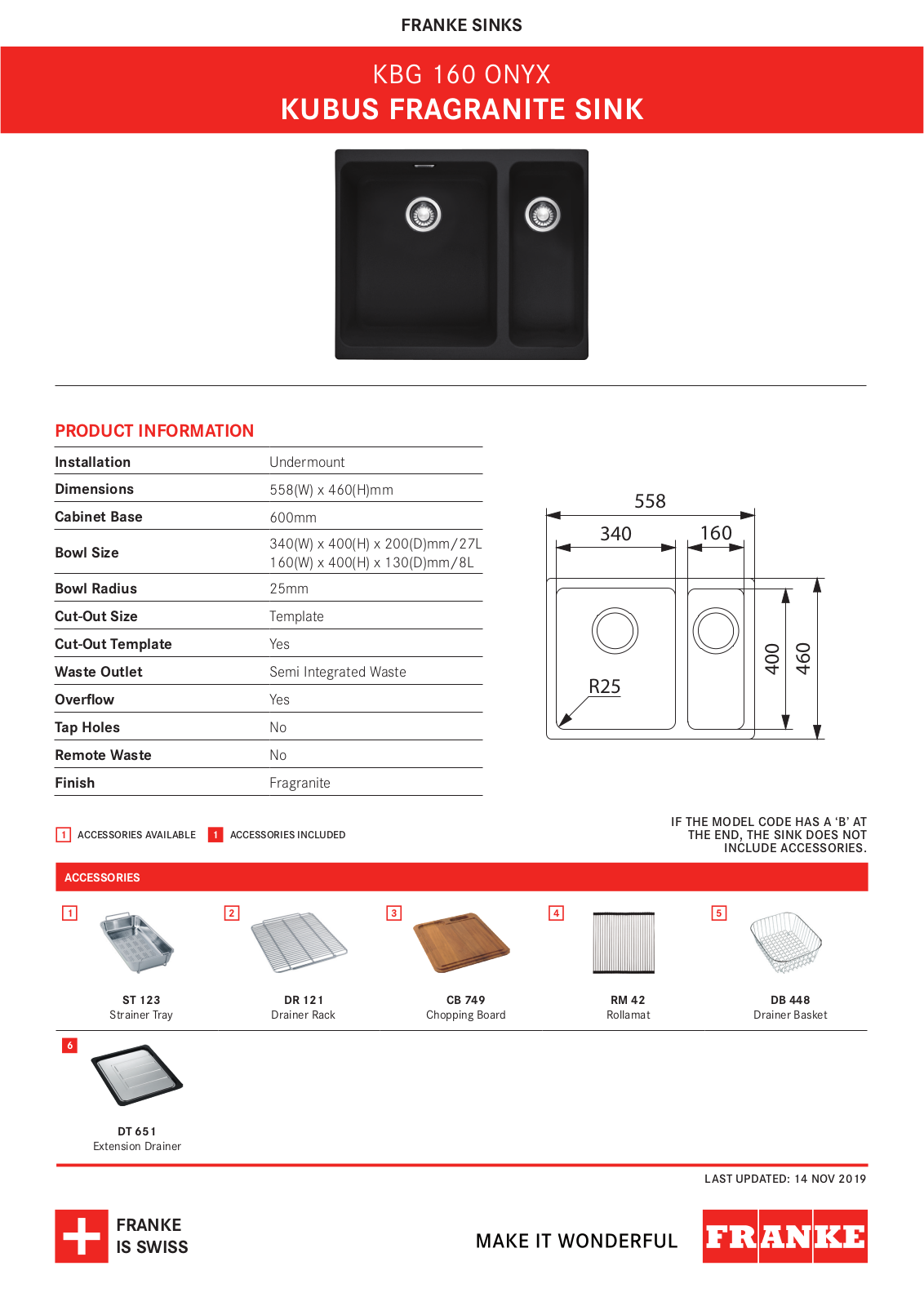 Franke KBG160-BONYX, KBG160-ONYX Specifications Sheet